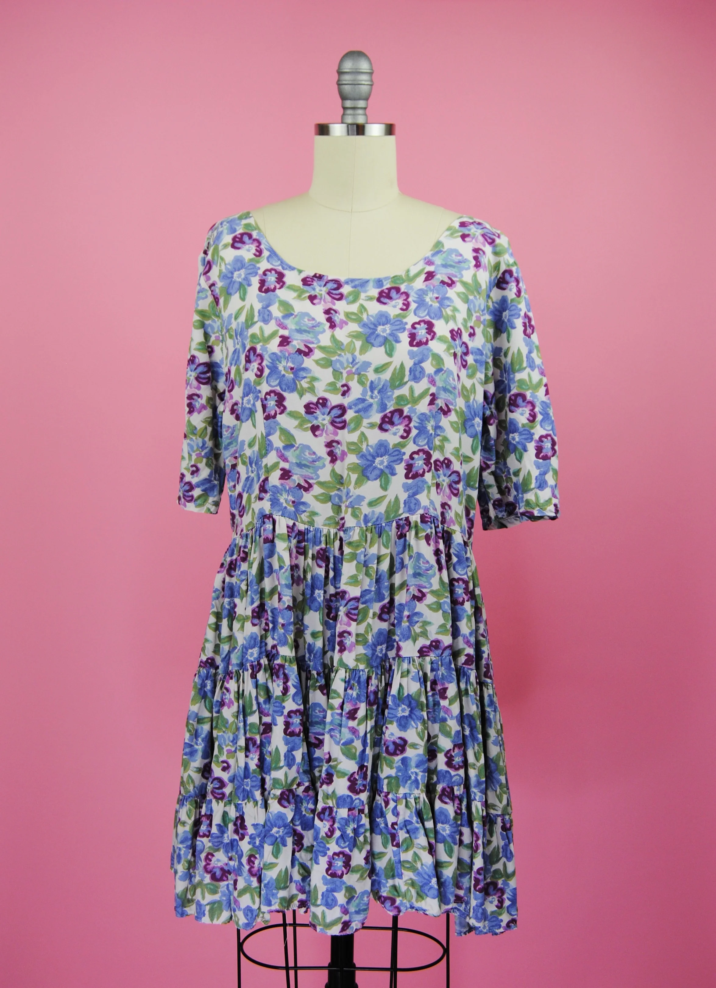 90s/00s Purple Floral Babydoll Dress By Rona - Image 9