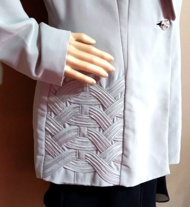 90s/00s Quality Lattice Front Pocket Blazer Full Lining By Champagne Italy - Image 4