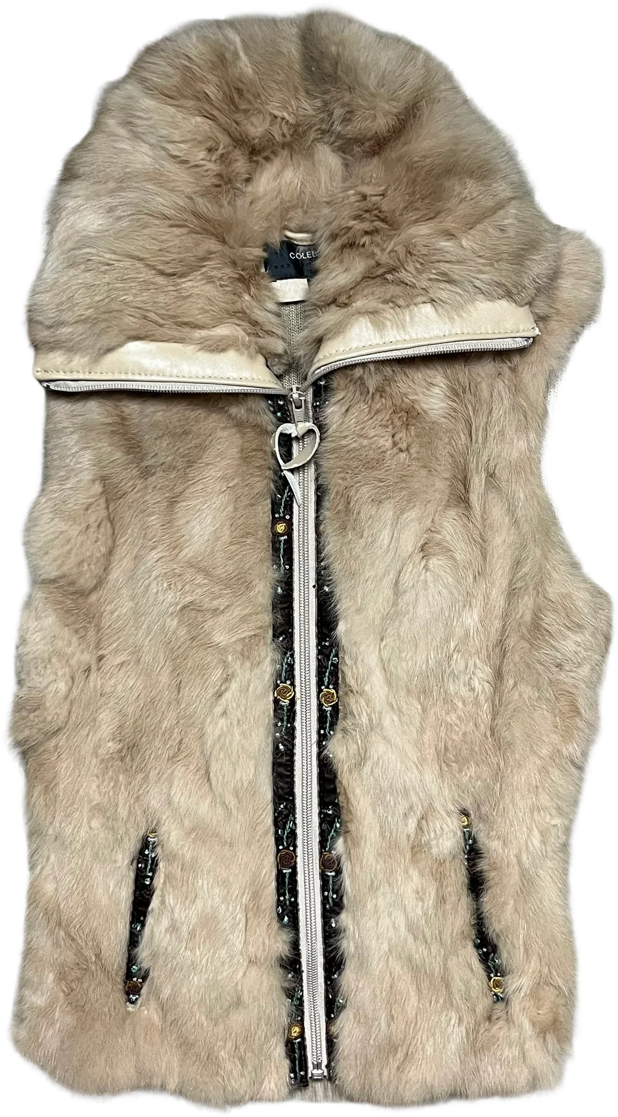 90s/00s Rabbit Fur Preppy Embroidered Lambskin Vest By Colebrooke