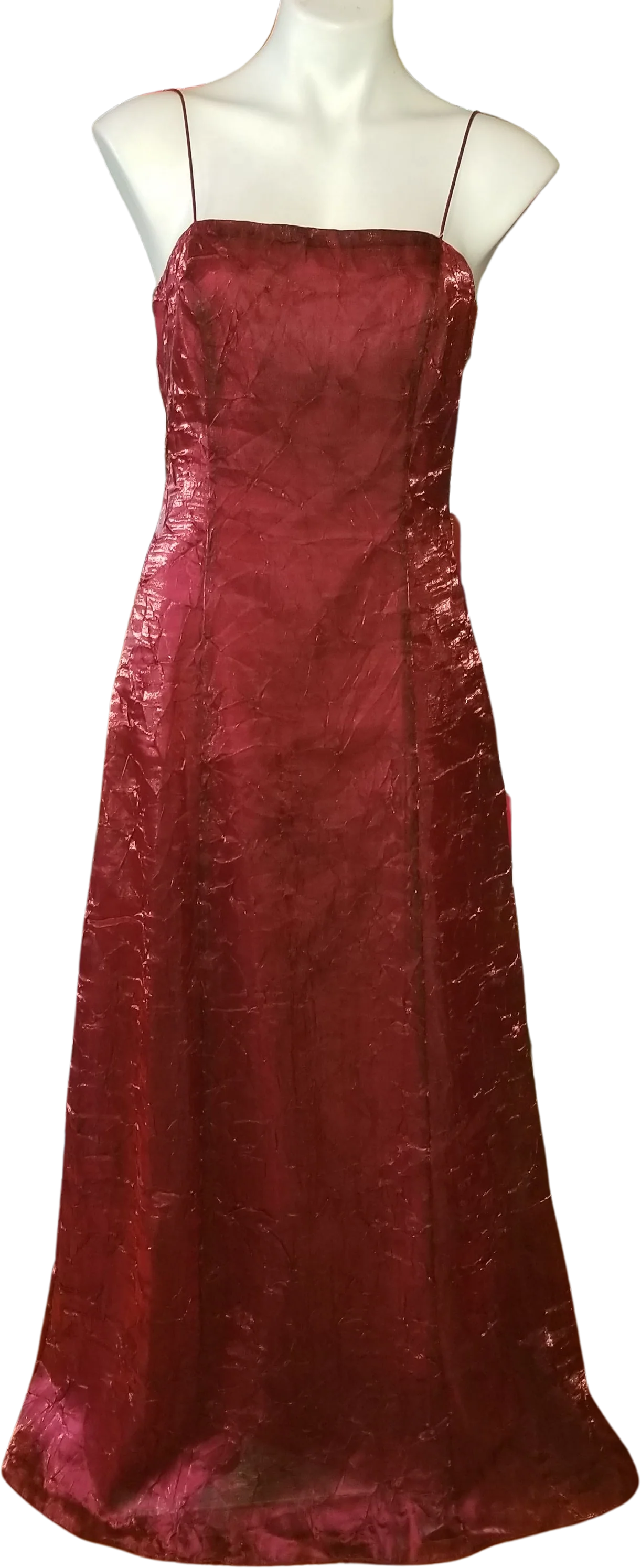 90s/00s Red Crinkle Chiffon A-line Gown Dress By Alex Evenings