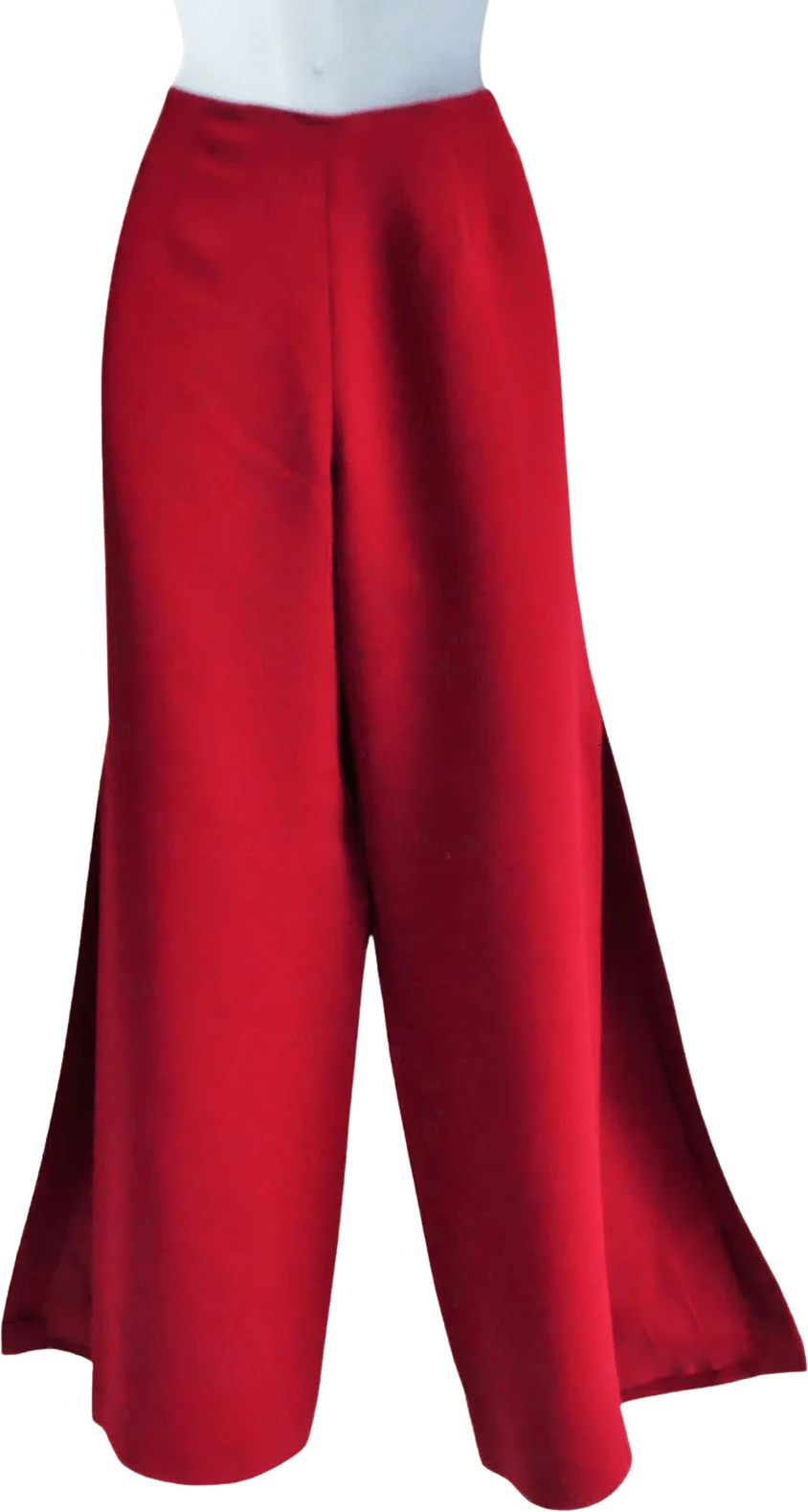 90s/00s Red Disco Pants Wide Leg Lined High Slits 10 By Cache - Image 2