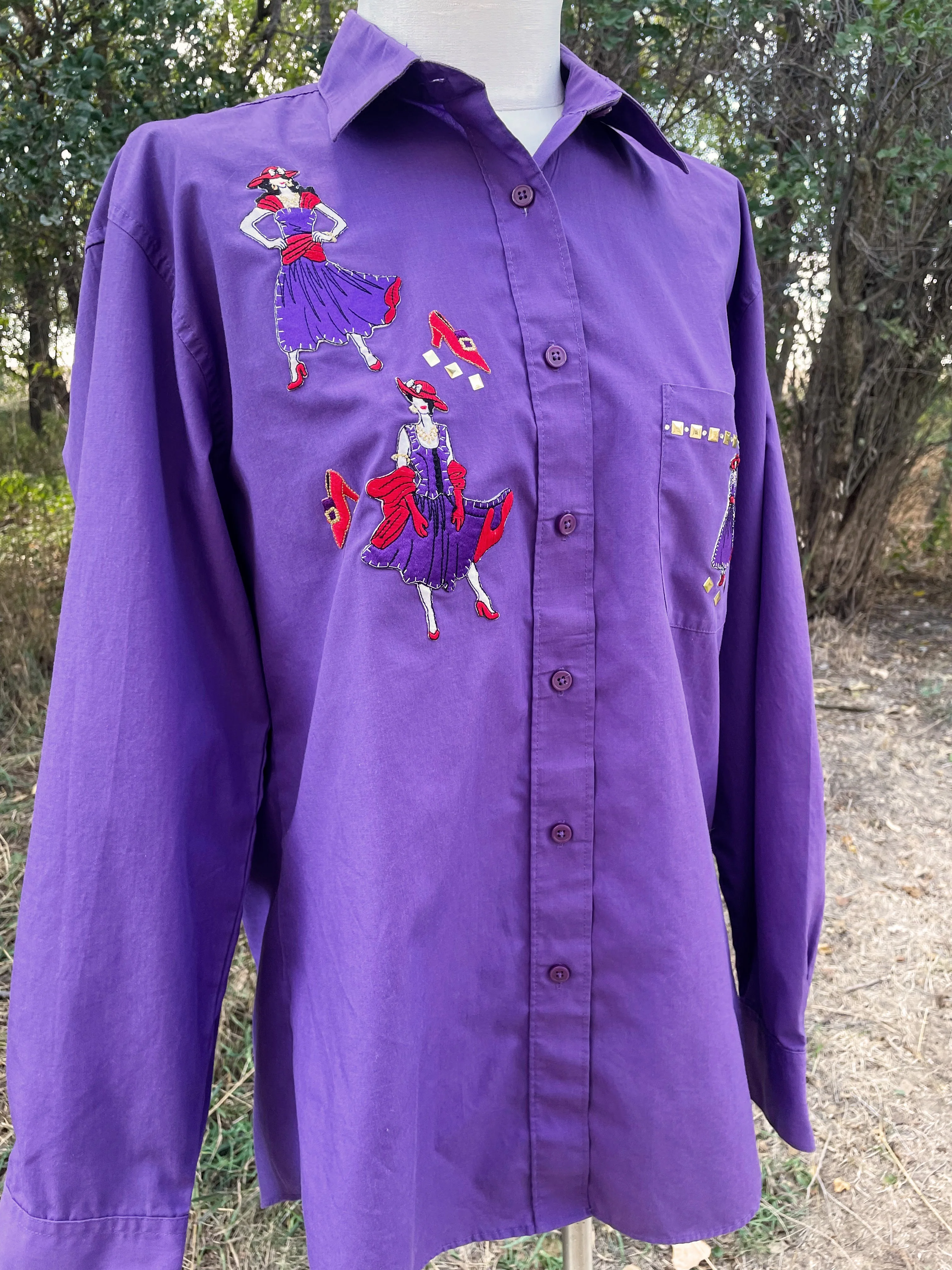 90s/00s Red Hat Society Purple Shirt Applique Lady Dancers By Las Olas - Image 12