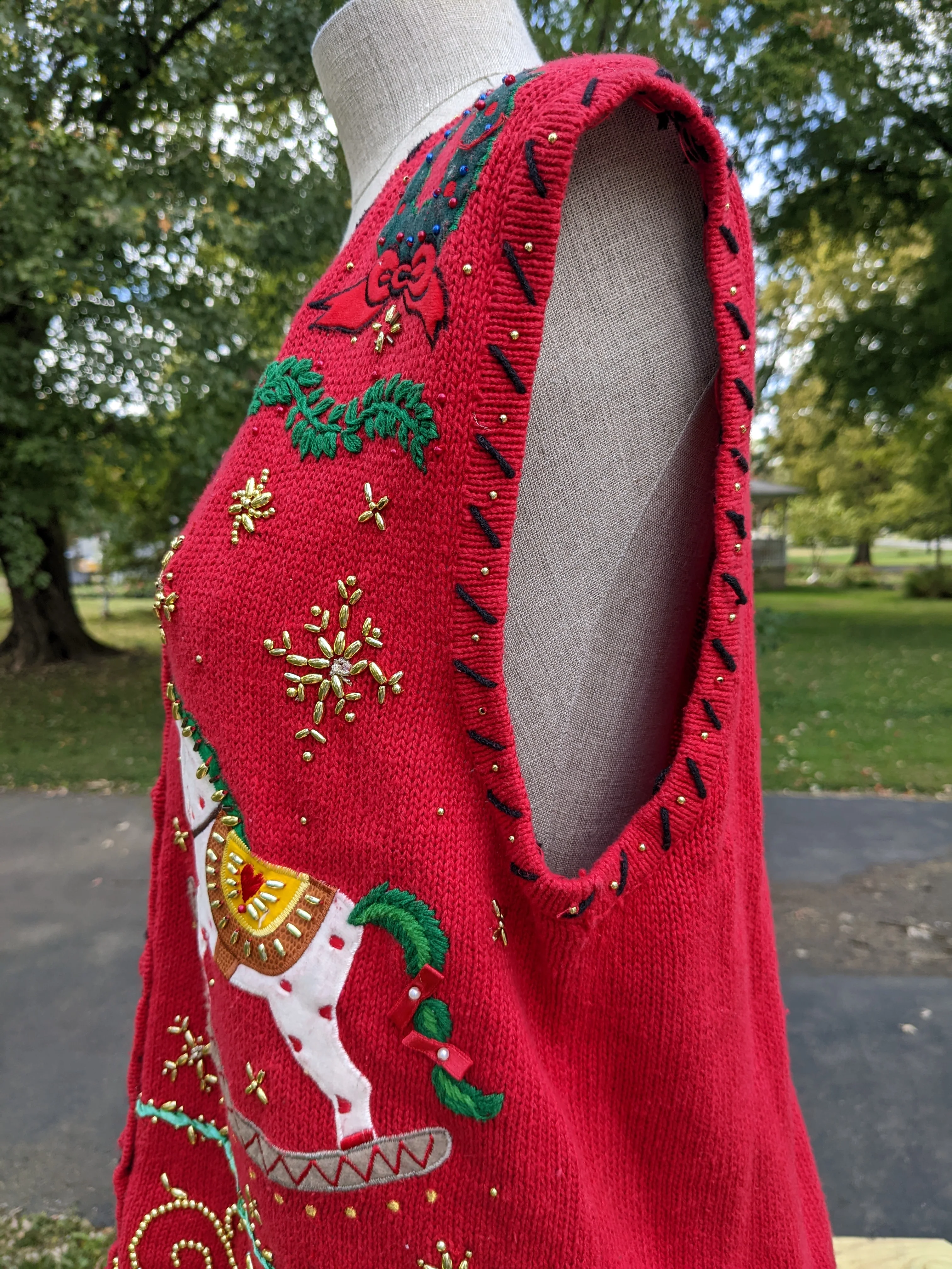 90s/00s Red Ugly Christmas Sweater Vest By Segue - Image 4