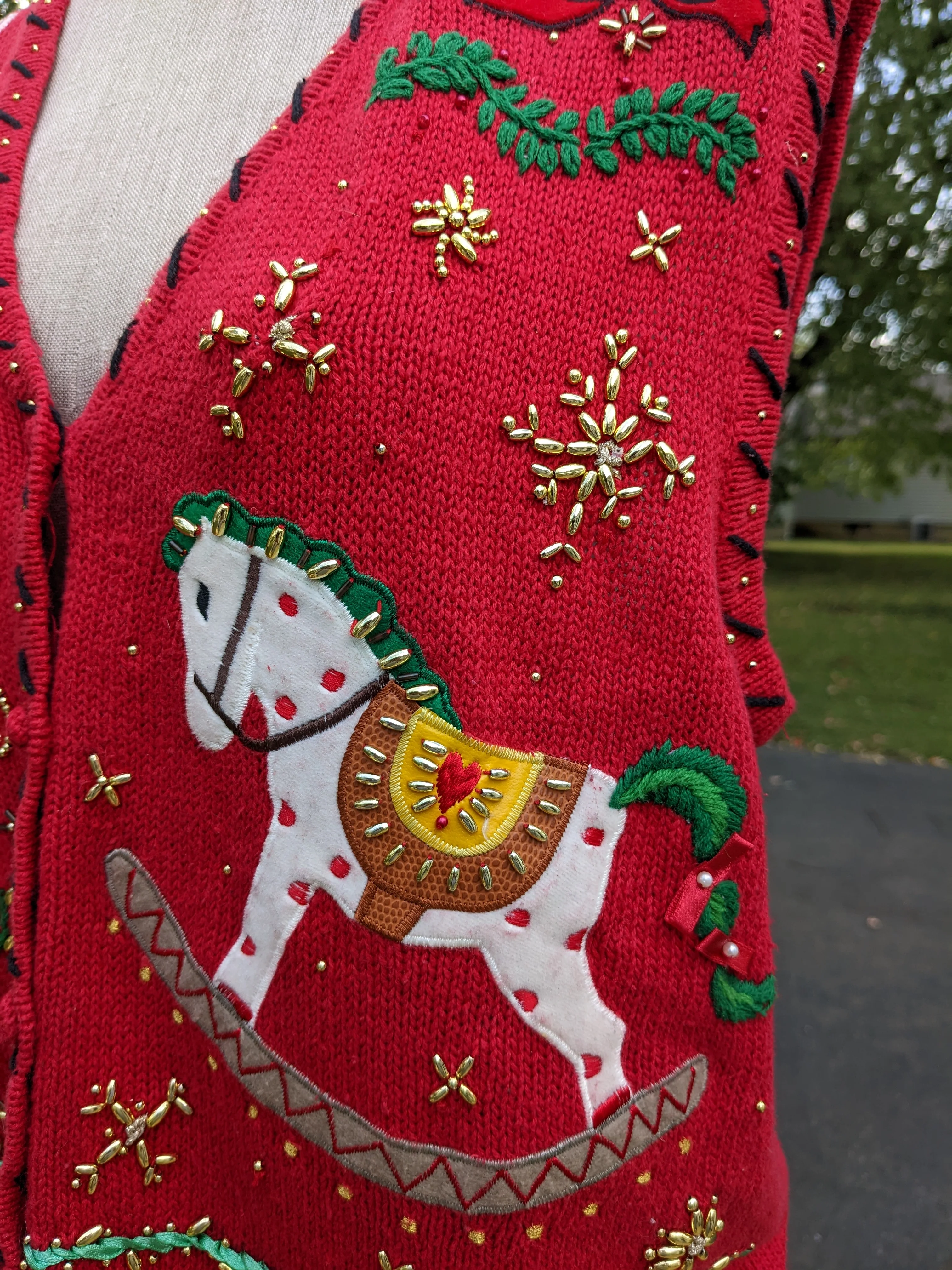 90s/00s Red Ugly Christmas Sweater Vest By Segue - Image 7