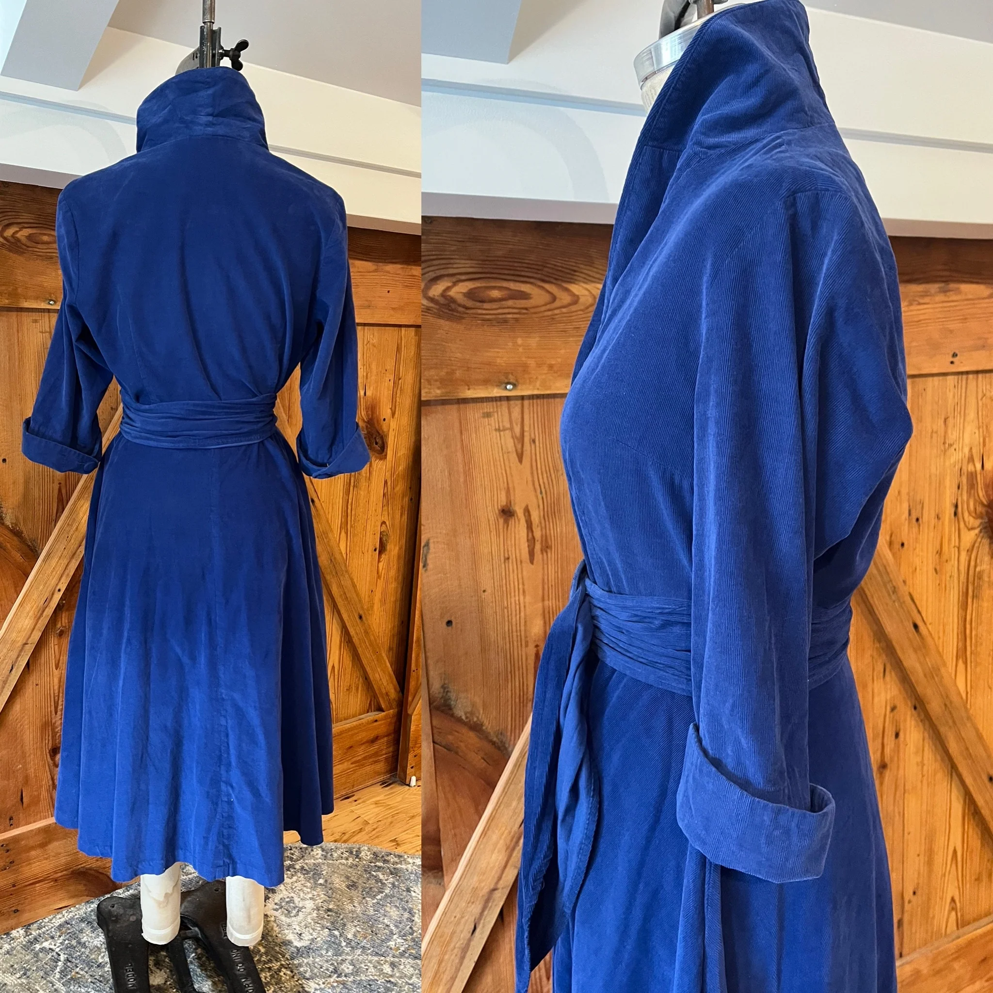 90s/00s Royal Cobalt Blue Corduroy Midi Fit Flare Dress - Image 5