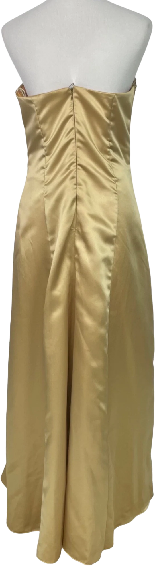 90s/00s Ruched Maxi Gold Satin Sleeveless Bridesmaid Gown By Bari Jay - Image 2