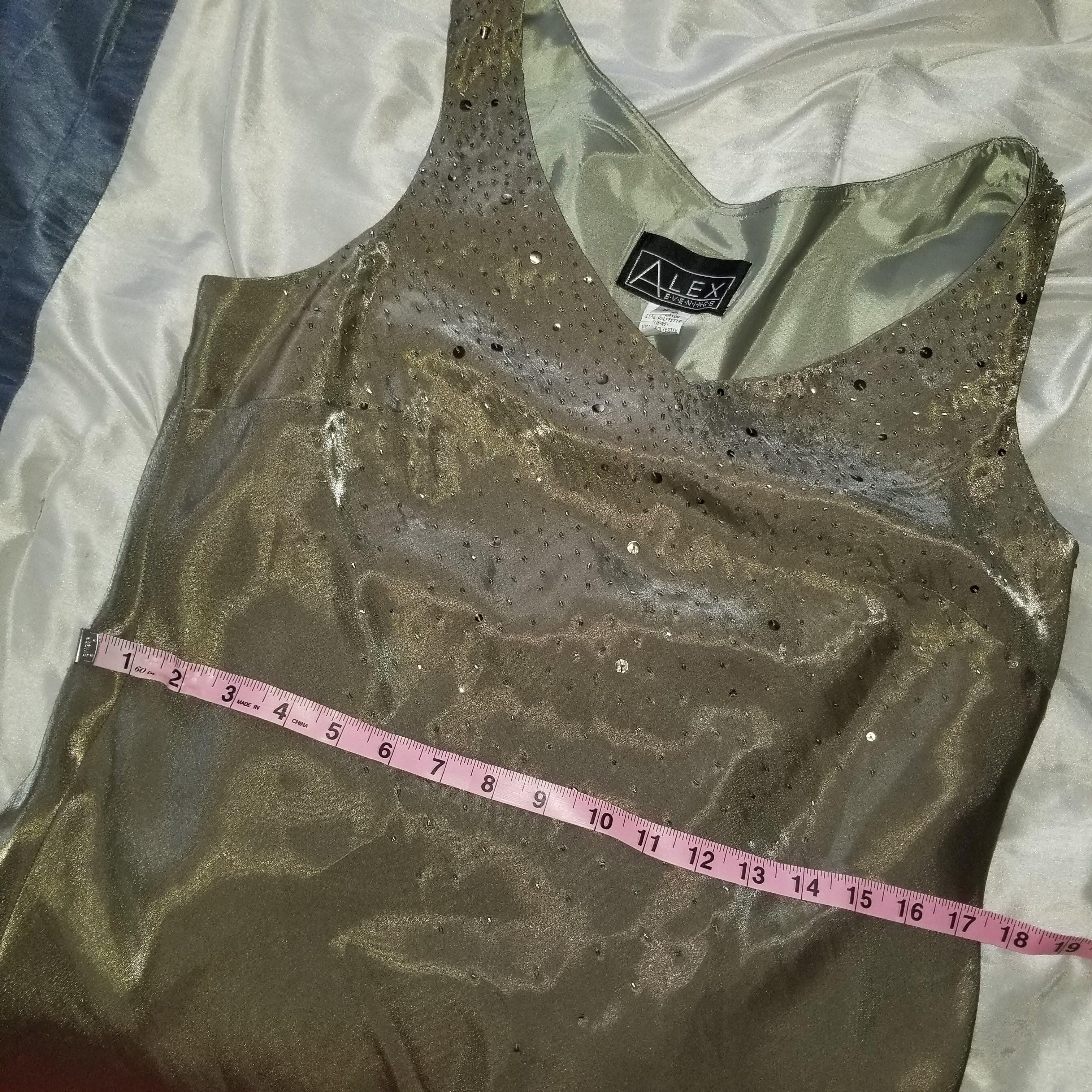 90s/00s Sage/light Olive Green Beaded Gown And Jacket Set By Alex Evenings - Image 8