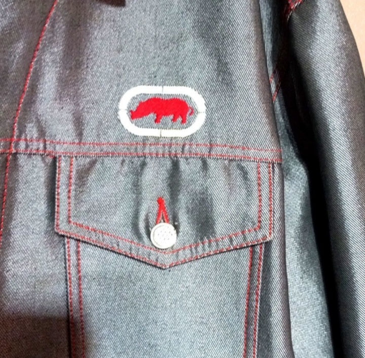 90s/00s Shimmer Silver Jacket With Red Trim By Echo Rhino - Image 3