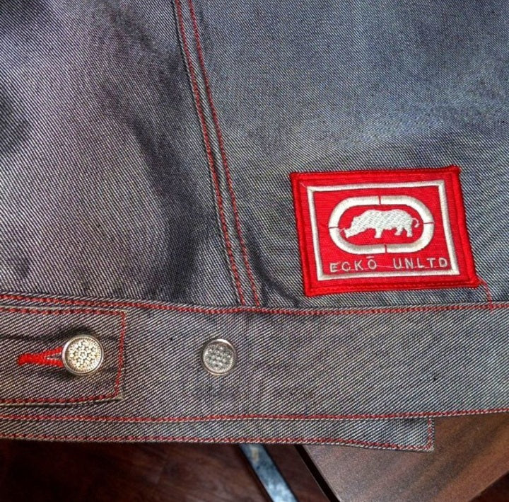 90s/00s Shimmer Silver Jacket With Red Trim By Echo Rhino - Image 4