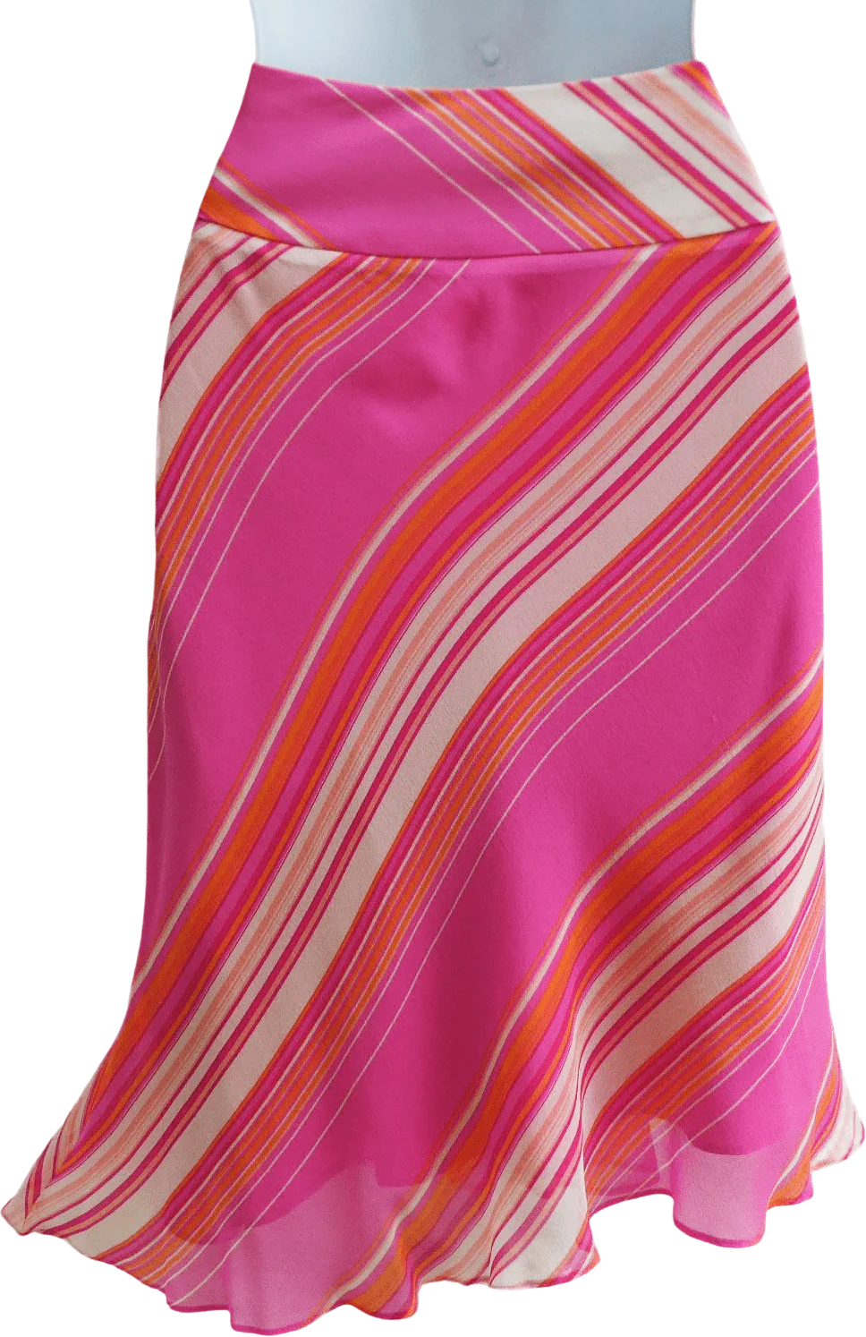 90s/00s Silk Disco Skirt Asym Stripes Hem Satin Lined Zip By Sophisticates - Image 2
