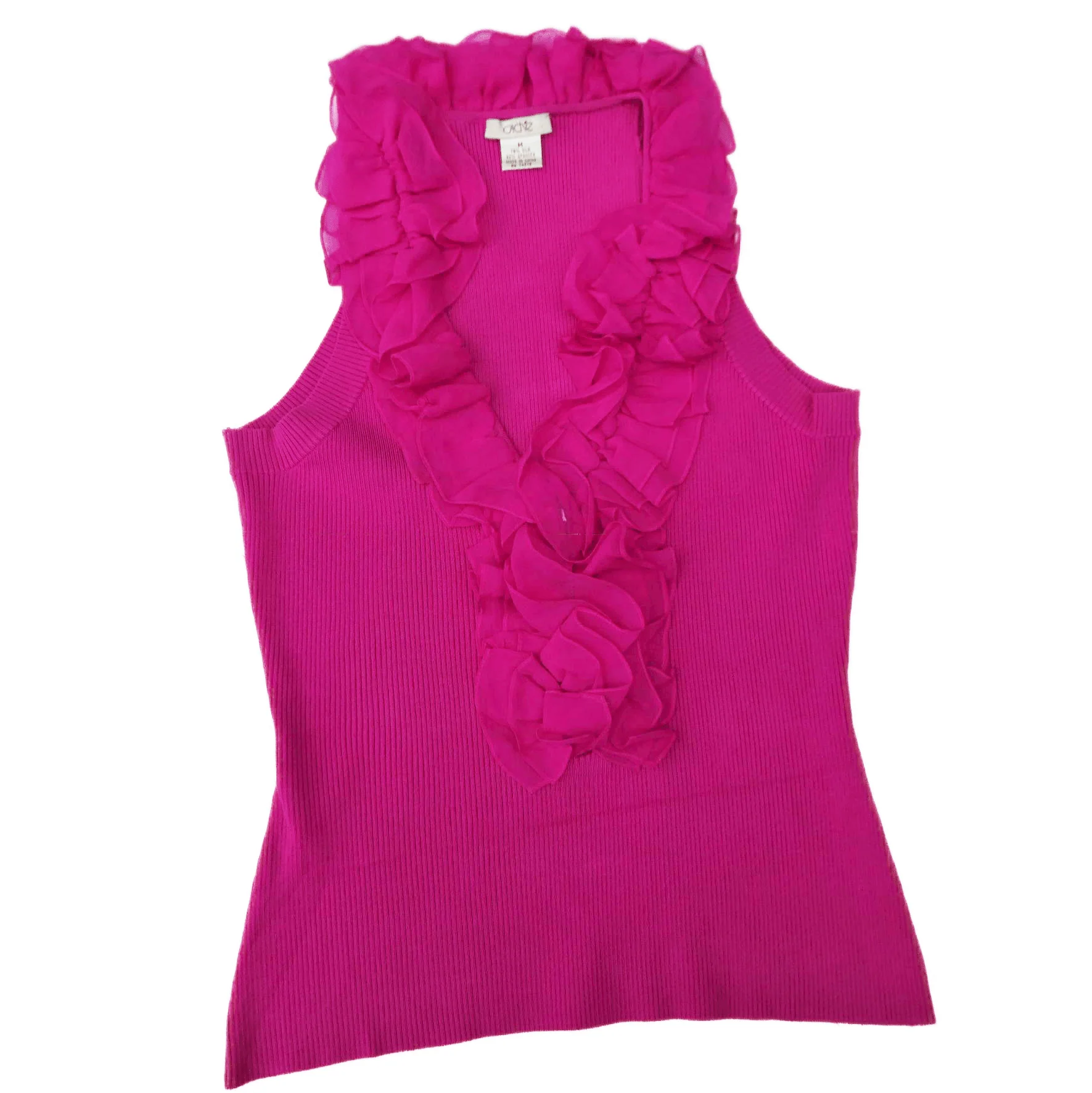 90s/00s Silk Knit Sweater Top Ruffles V Zip Neckline M By Cache - Image 4