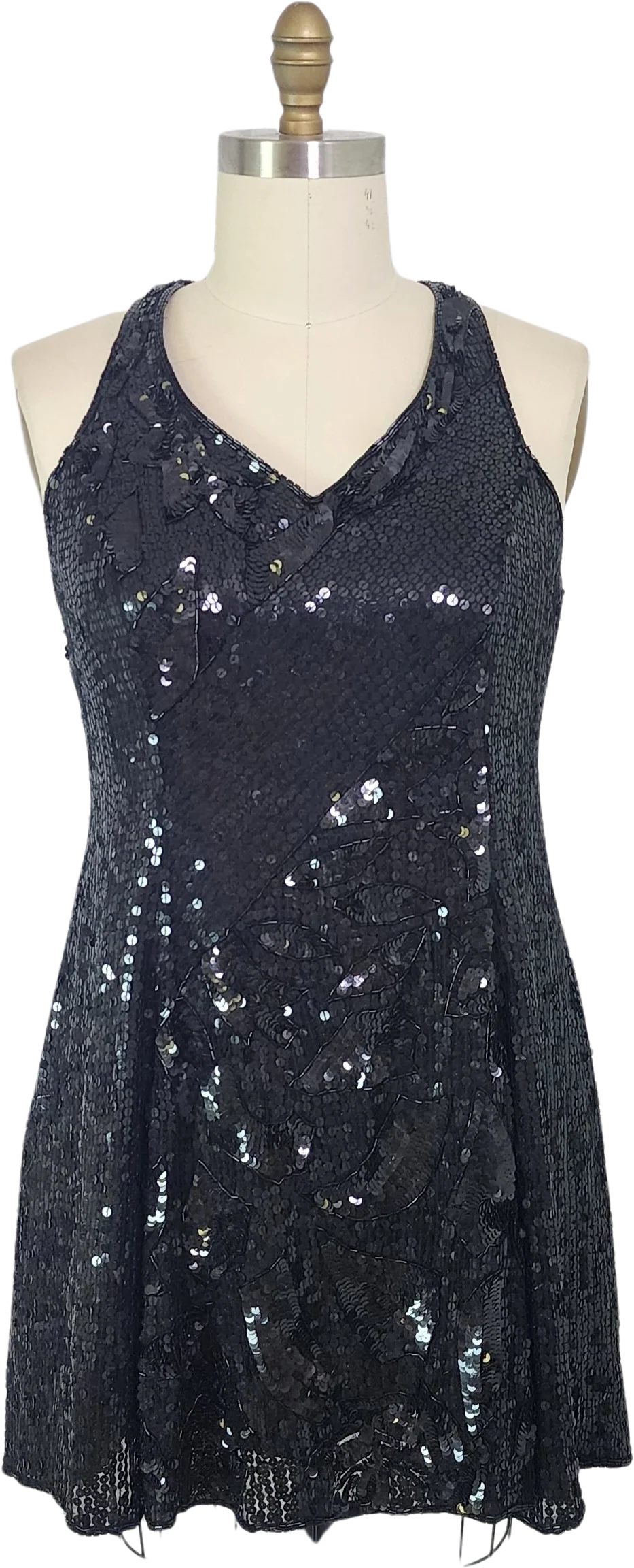 90s/00s Silk Sequin Princess Cut Mini X Back Dress