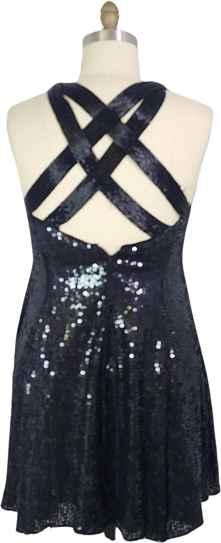 90s/00s Silk Sequin Princess Cut Mini X Back Dress - Image 2