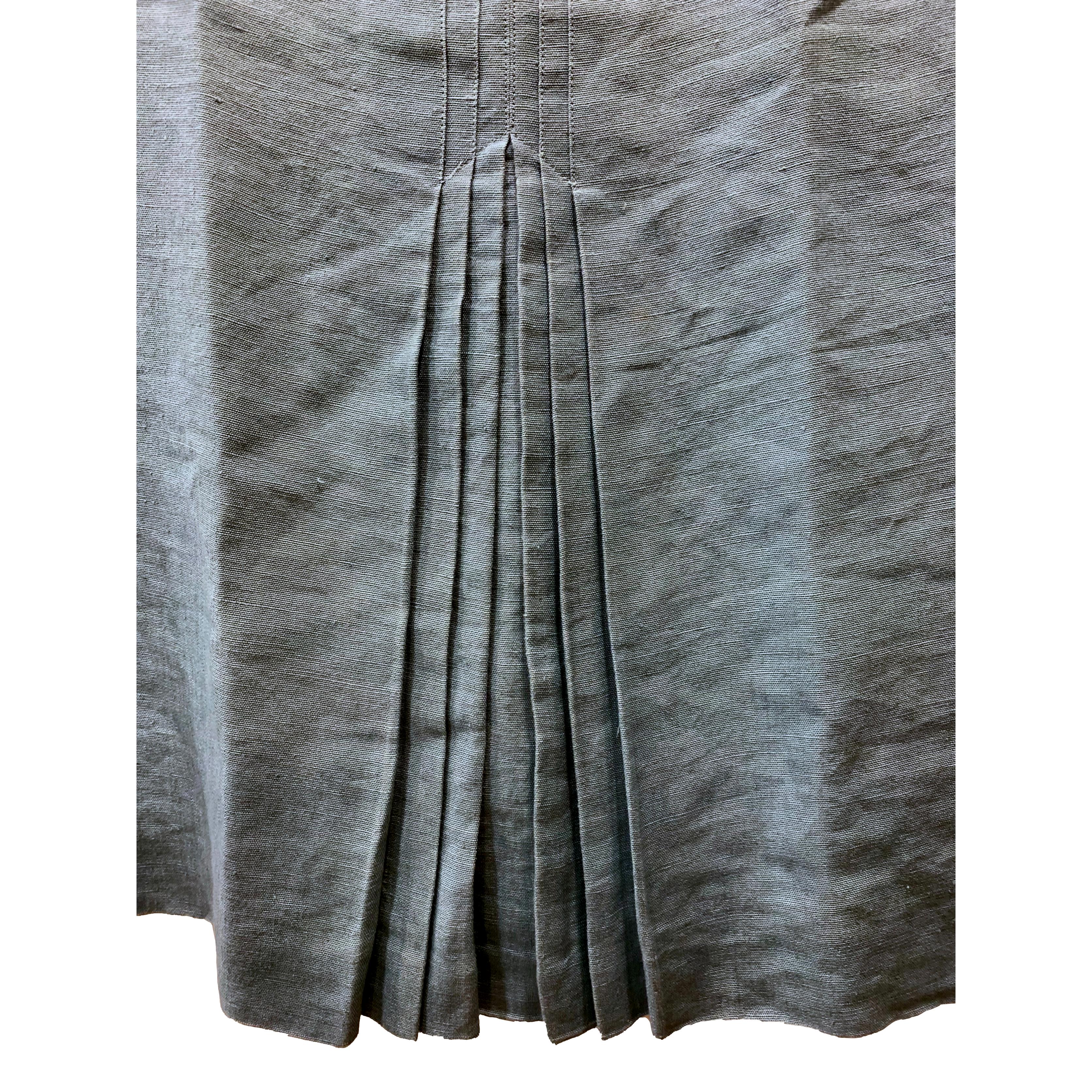 90s/00s Smoky Blue Linen Midi Skirt W Pleat Detail By John Galliano - Image 11