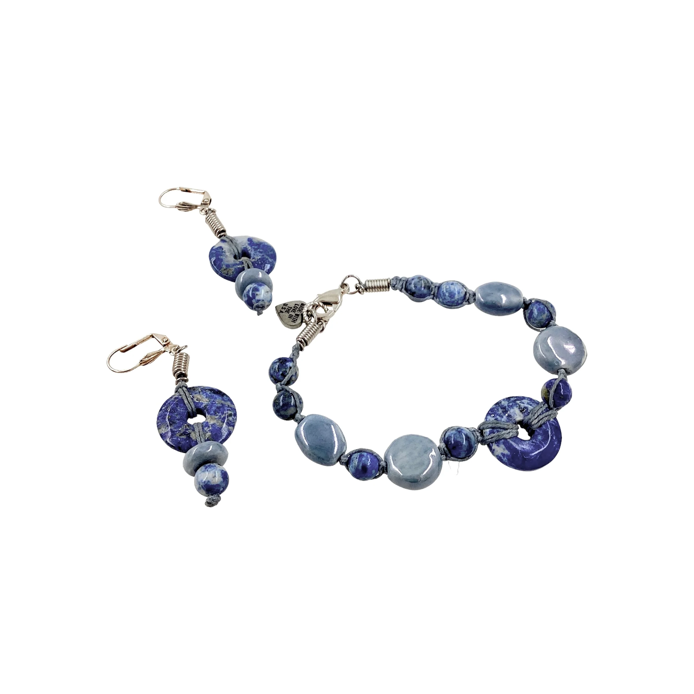 90s/00s Sodalite Gemstone Earrings Bracelet Set By Made with Love - Image 3