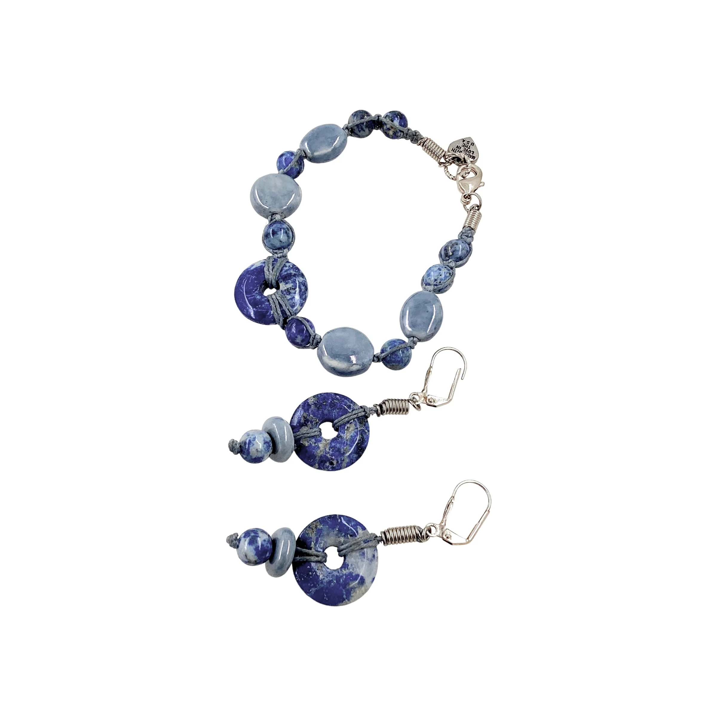 90s/00s Sodalite Gemstone Earrings Bracelet Set By Made with Love - Image 4