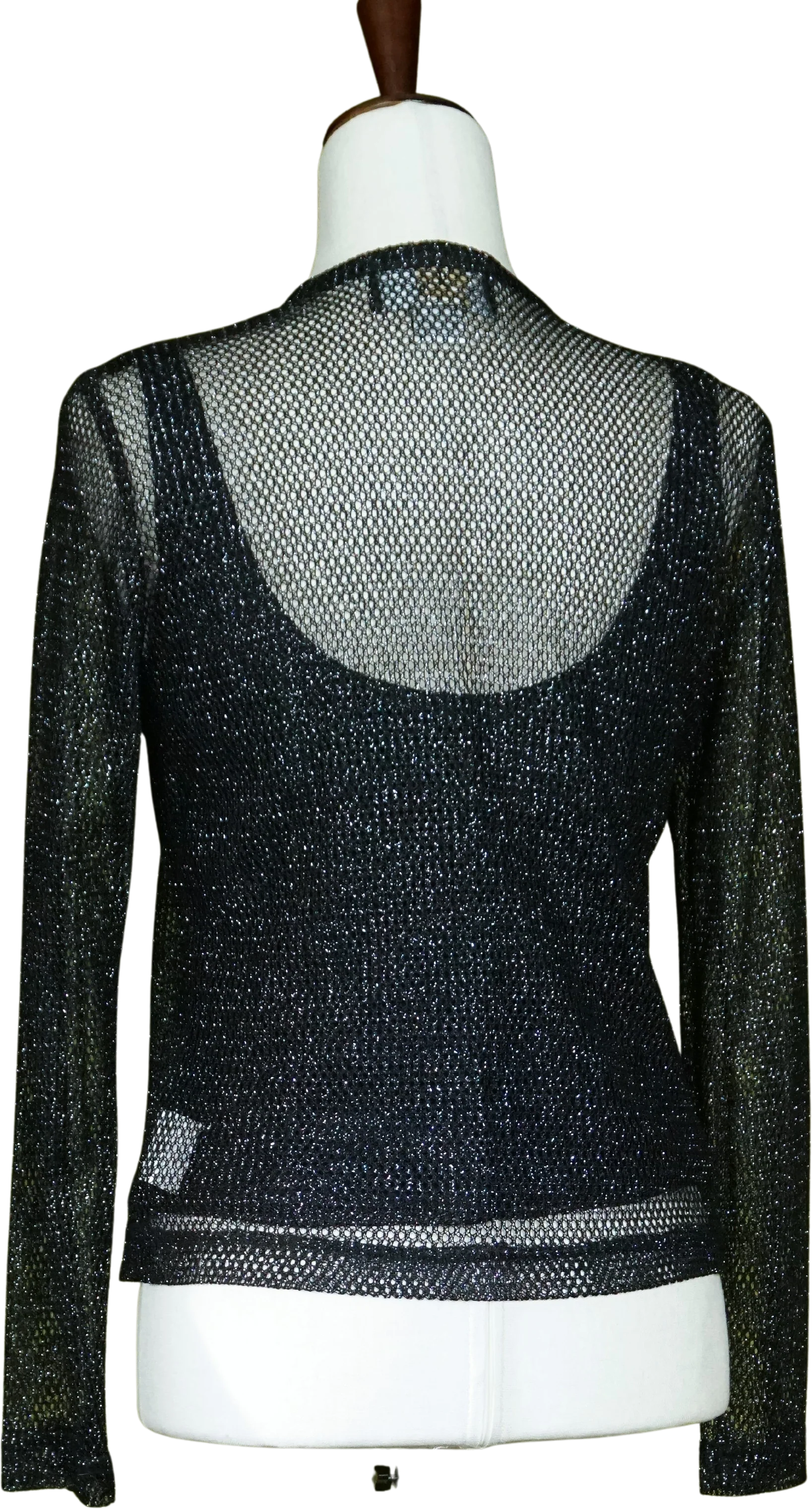 90s/00s Sparkly Black Silver Mesh Cardigan And Tank Set By Js Collections - Image 2
