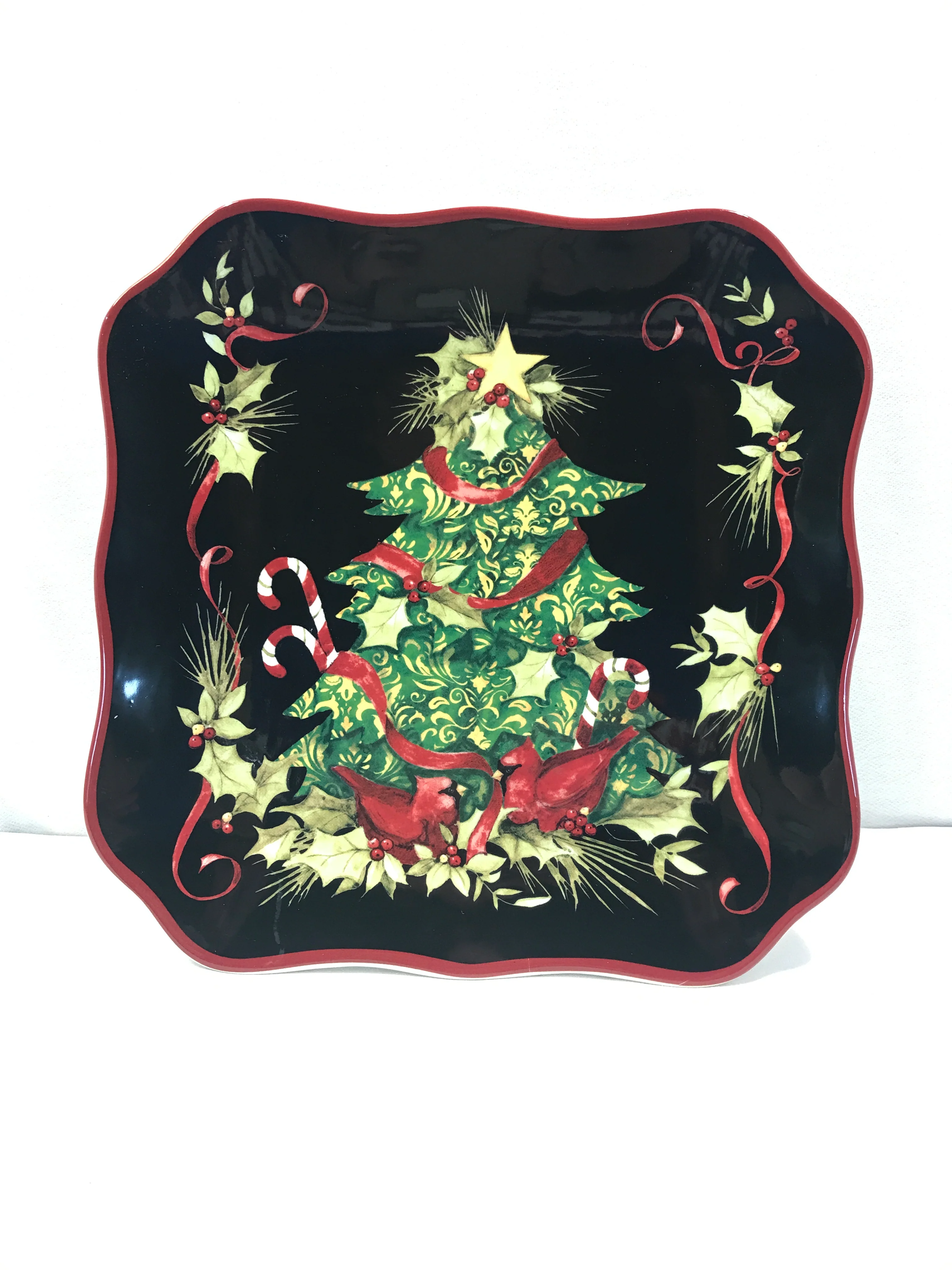 90s/00s Square Christmas Tree And Redbird Plate By Certified International by Susan Winget - Image 3