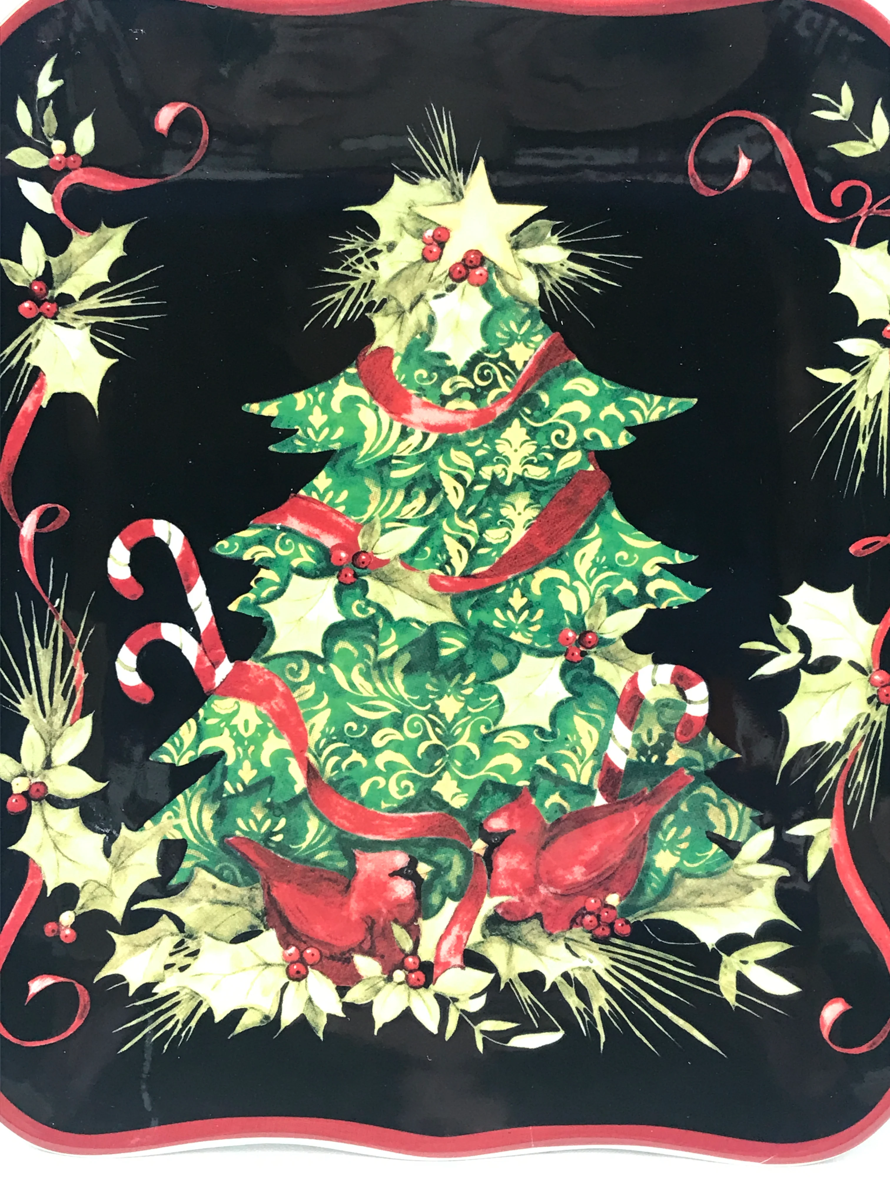 90s/00s Square Christmas Tree And Redbird Plate By Certified International by Susan Winget - Image 4