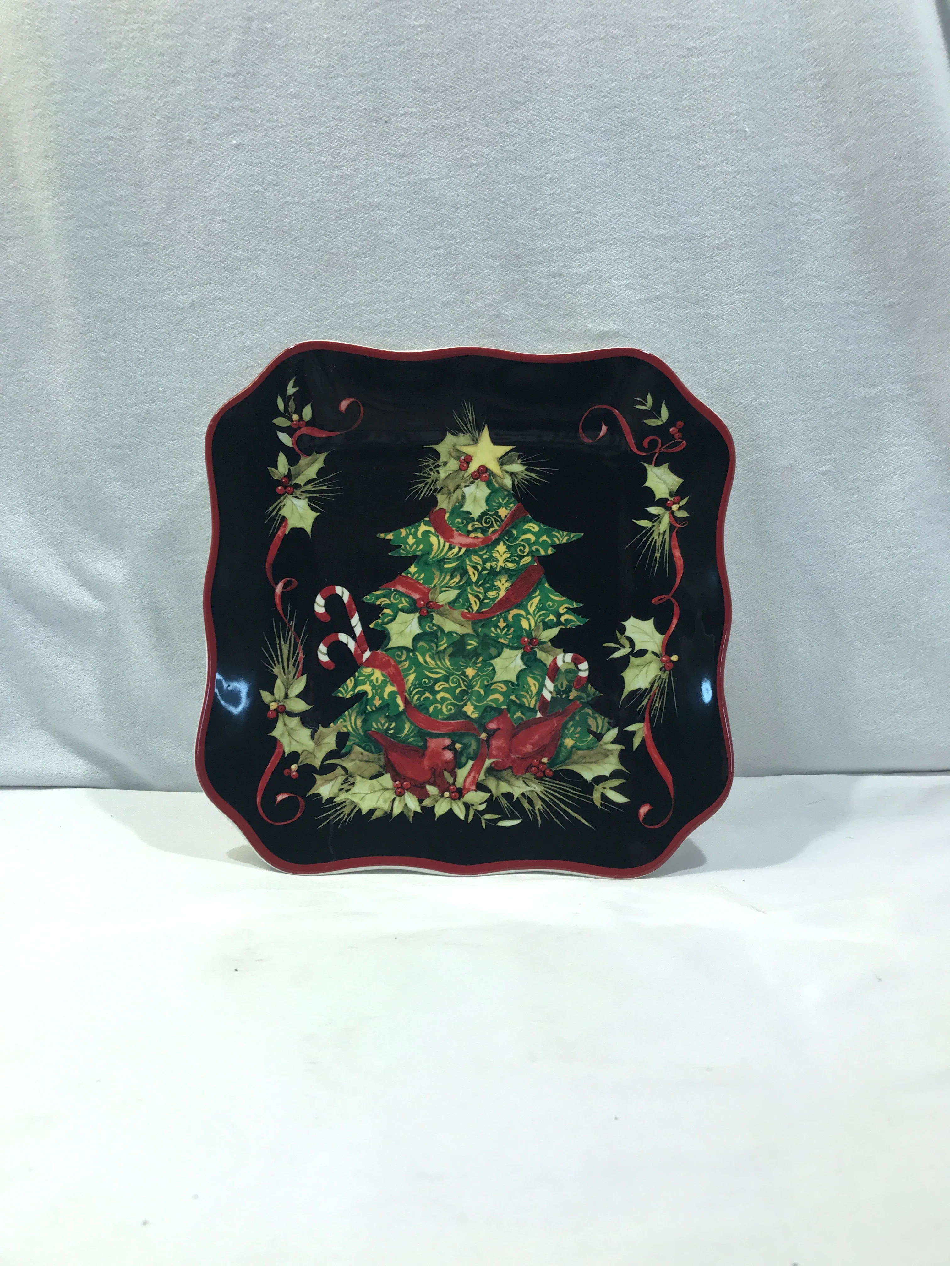 90s/00s Square Christmas Tree And Redbird Plate By Certified International by Susan Winget - Image 5