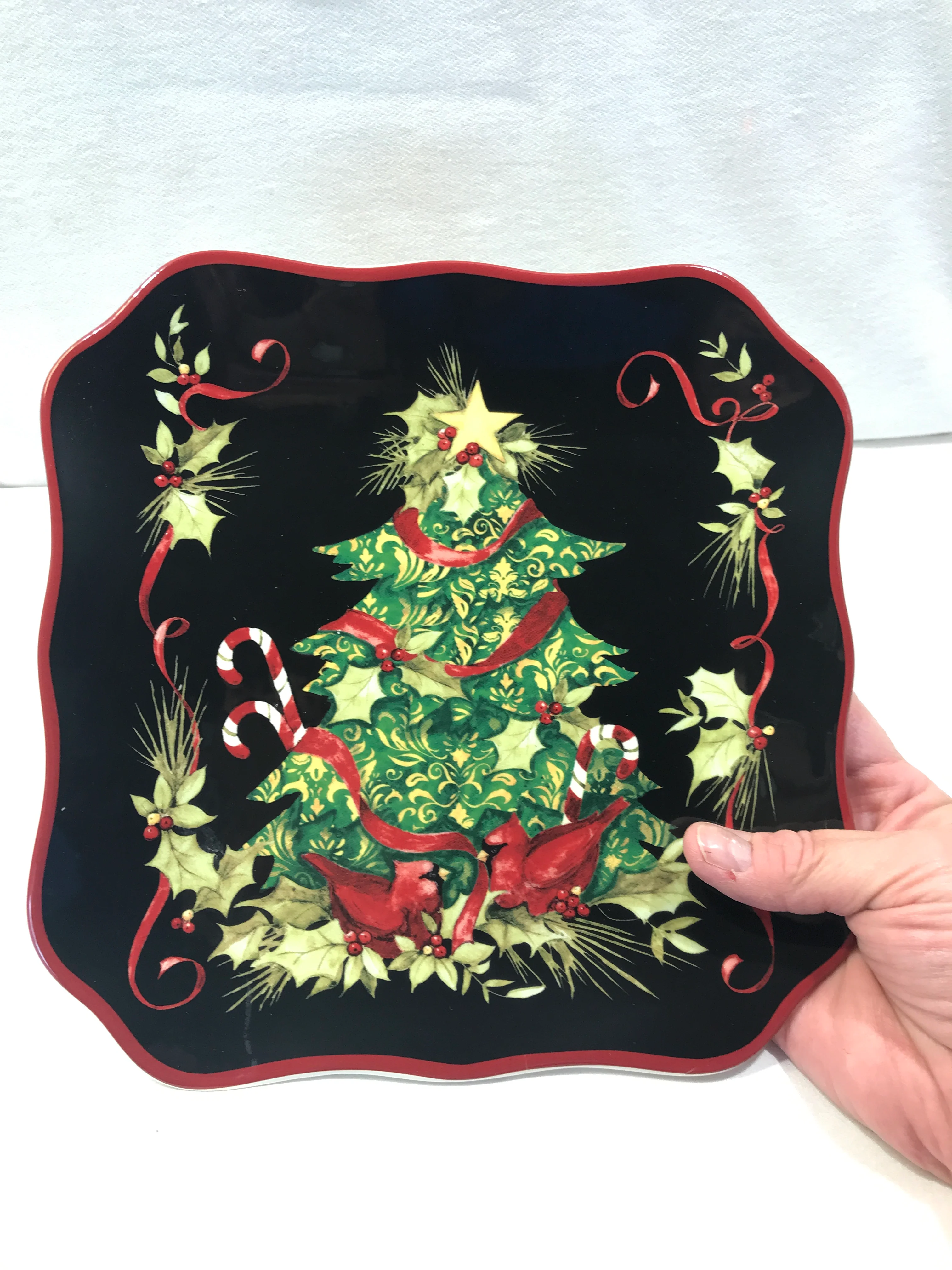 90s/00s Square Christmas Tree And Redbird Plate By Certified International by Susan Winget - Image 7