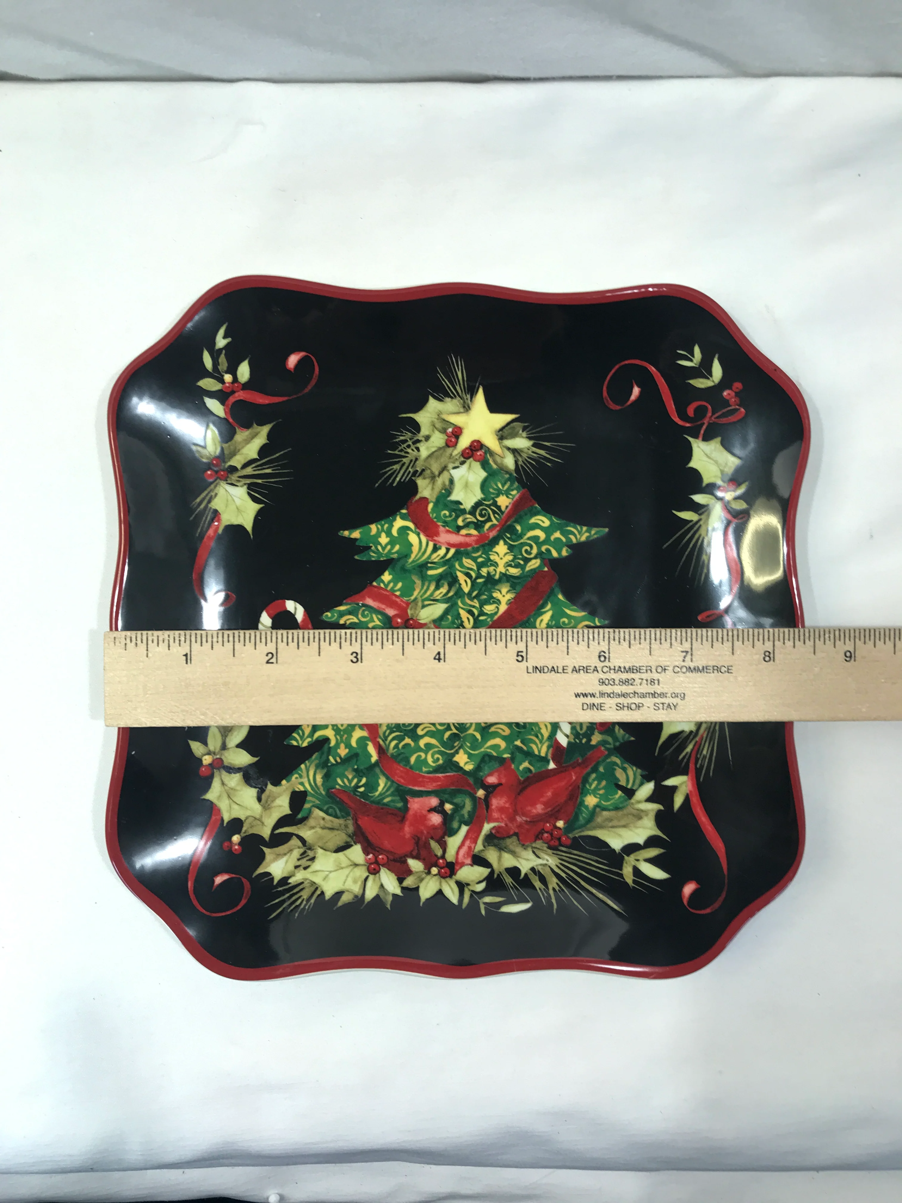 90s/00s Square Christmas Tree And Redbird Plate By Certified International by Susan Winget - Image 8