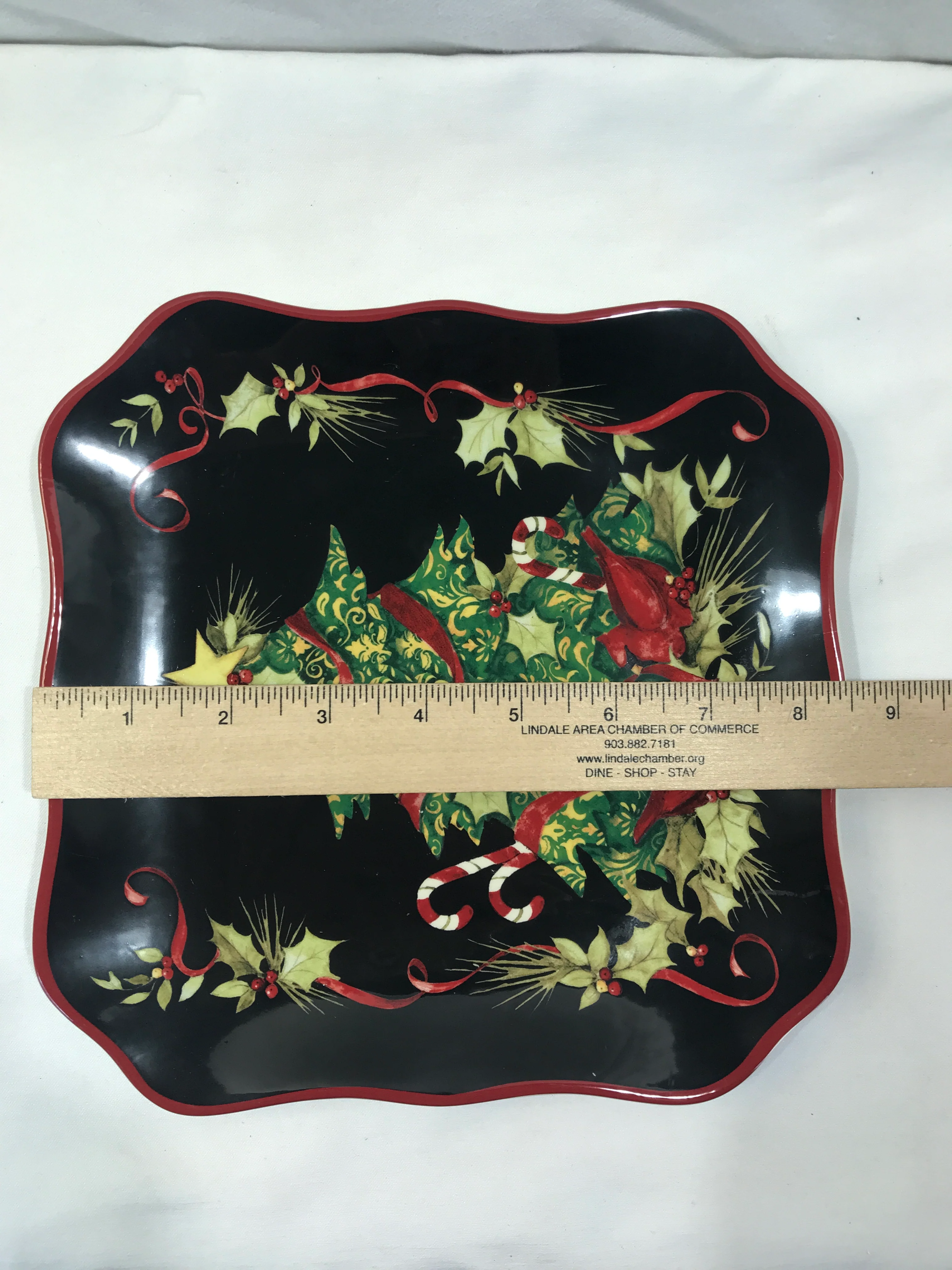90s/00s Square Christmas Tree And Redbird Plate By Certified International by Susan Winget - Image 9