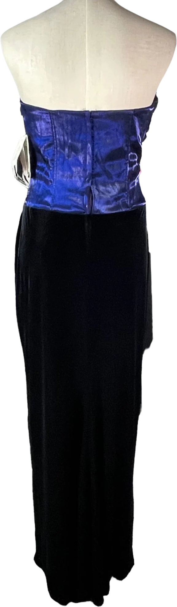 90s/00s Strapless 00s Iridescent Blue Velvet Maxi Dress By Jessica Mcclintock Gunne Sax - Image 2