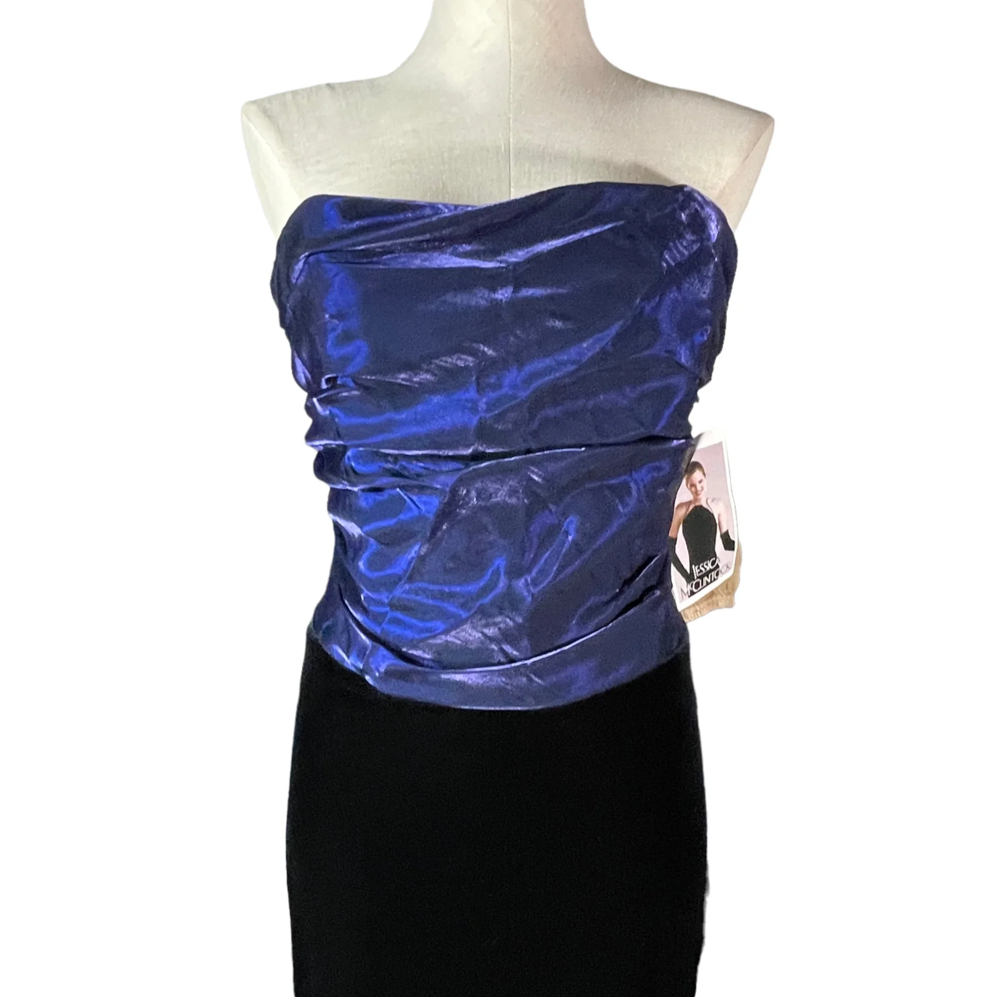 90s/00s Strapless 00s Iridescent Blue Velvet Maxi Dress By Jessica Mcclintock Gunne Sax - Image 3