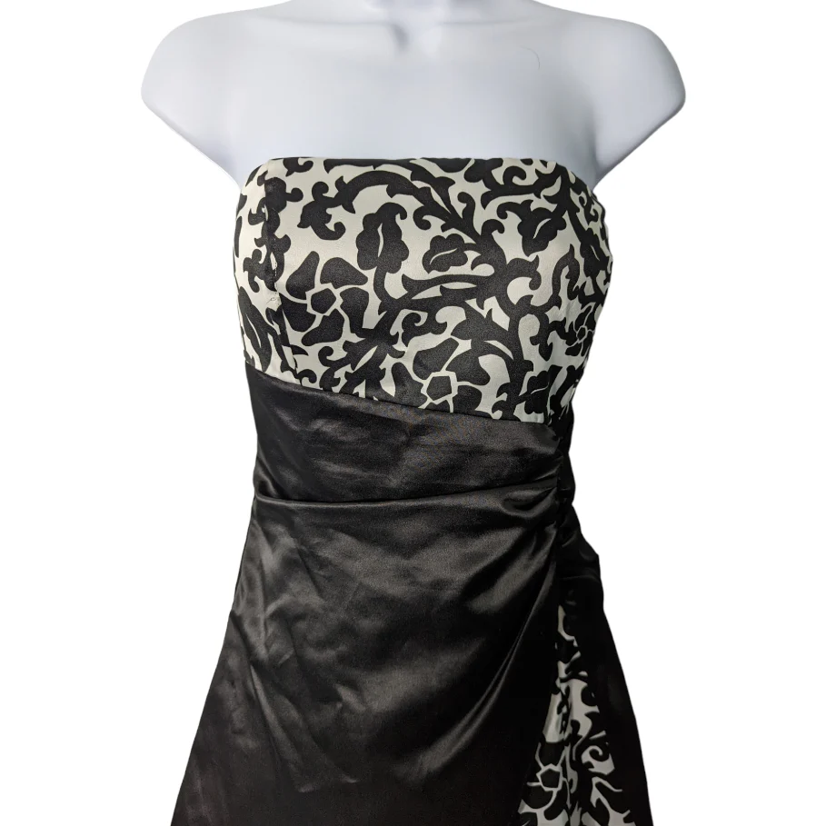 90s/00s Strapless Formal Mini Dress Black White Tulle Hem By Blondie Nights - Image 3