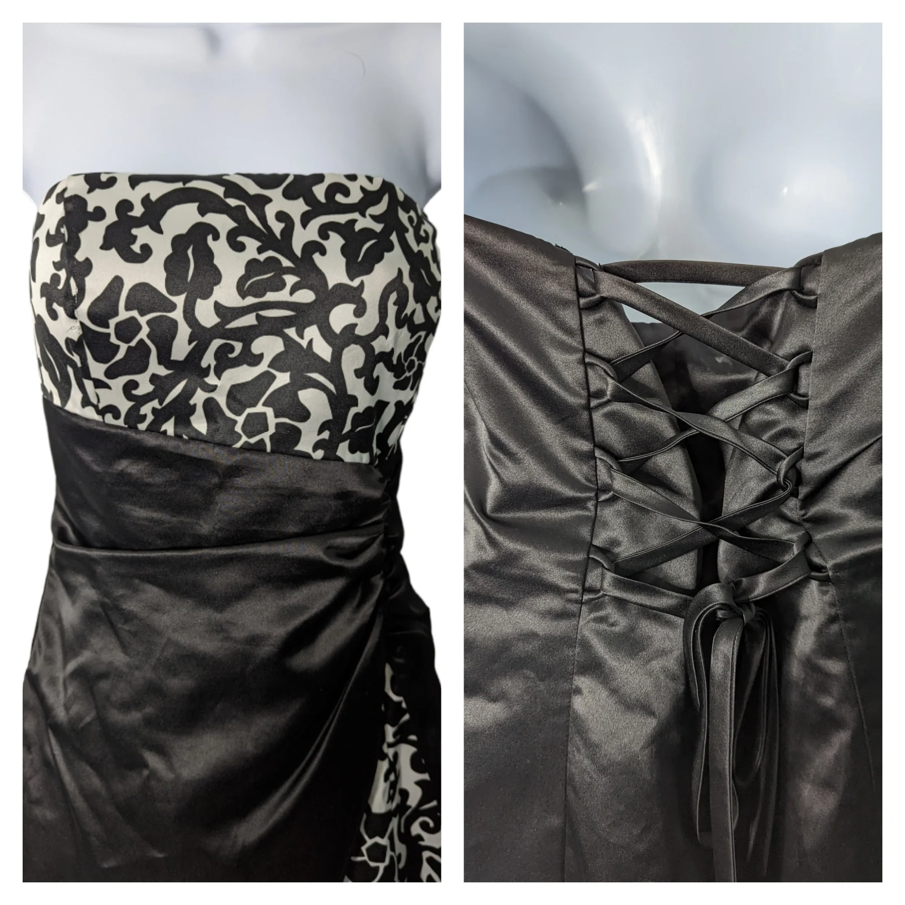 90s/00s Strapless Formal Mini Dress Black White Tulle Hem By Blondie Nights - Image 4