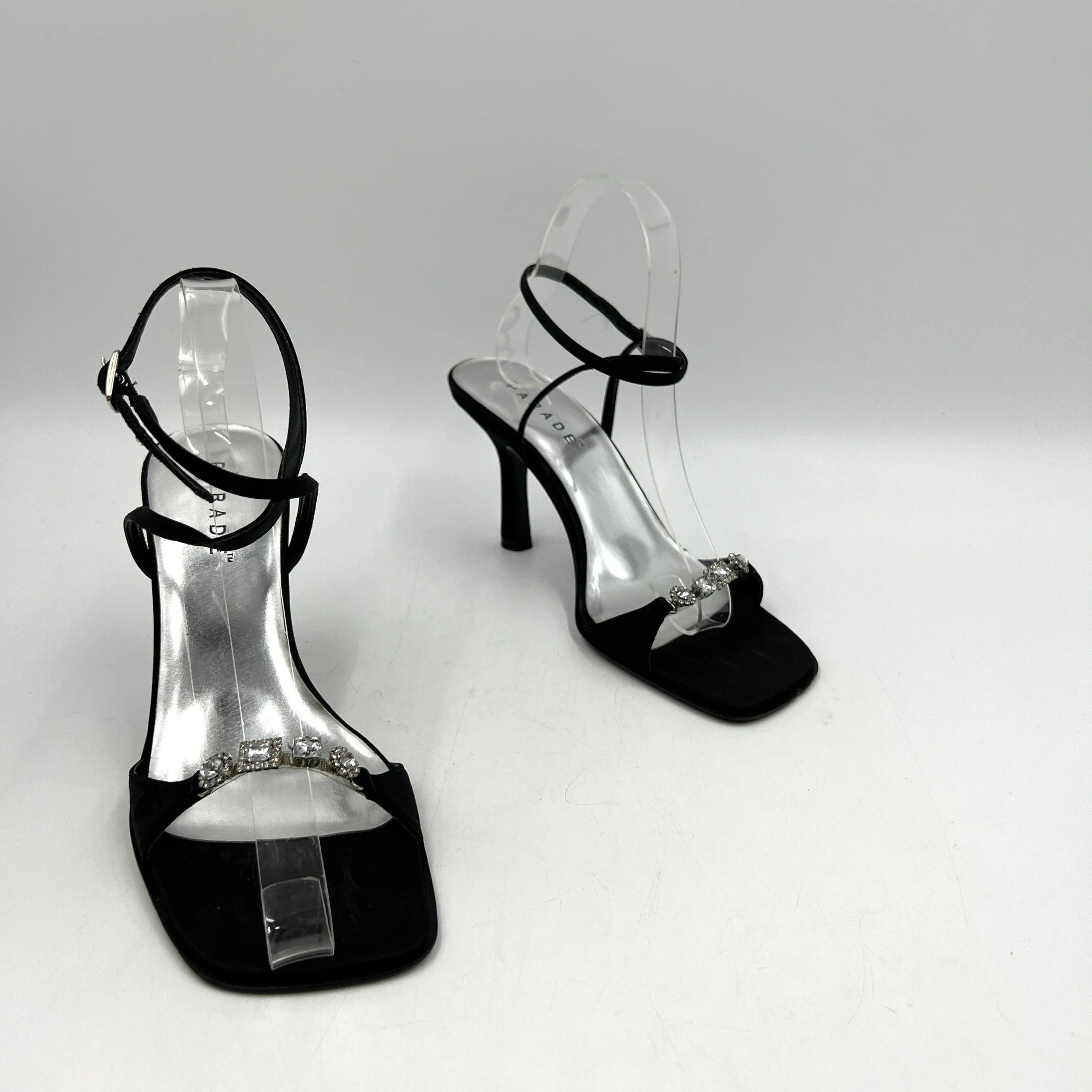 90s/00s Strapy Square Toe Heels Rhinestone Embellishments By Parade - Image 5