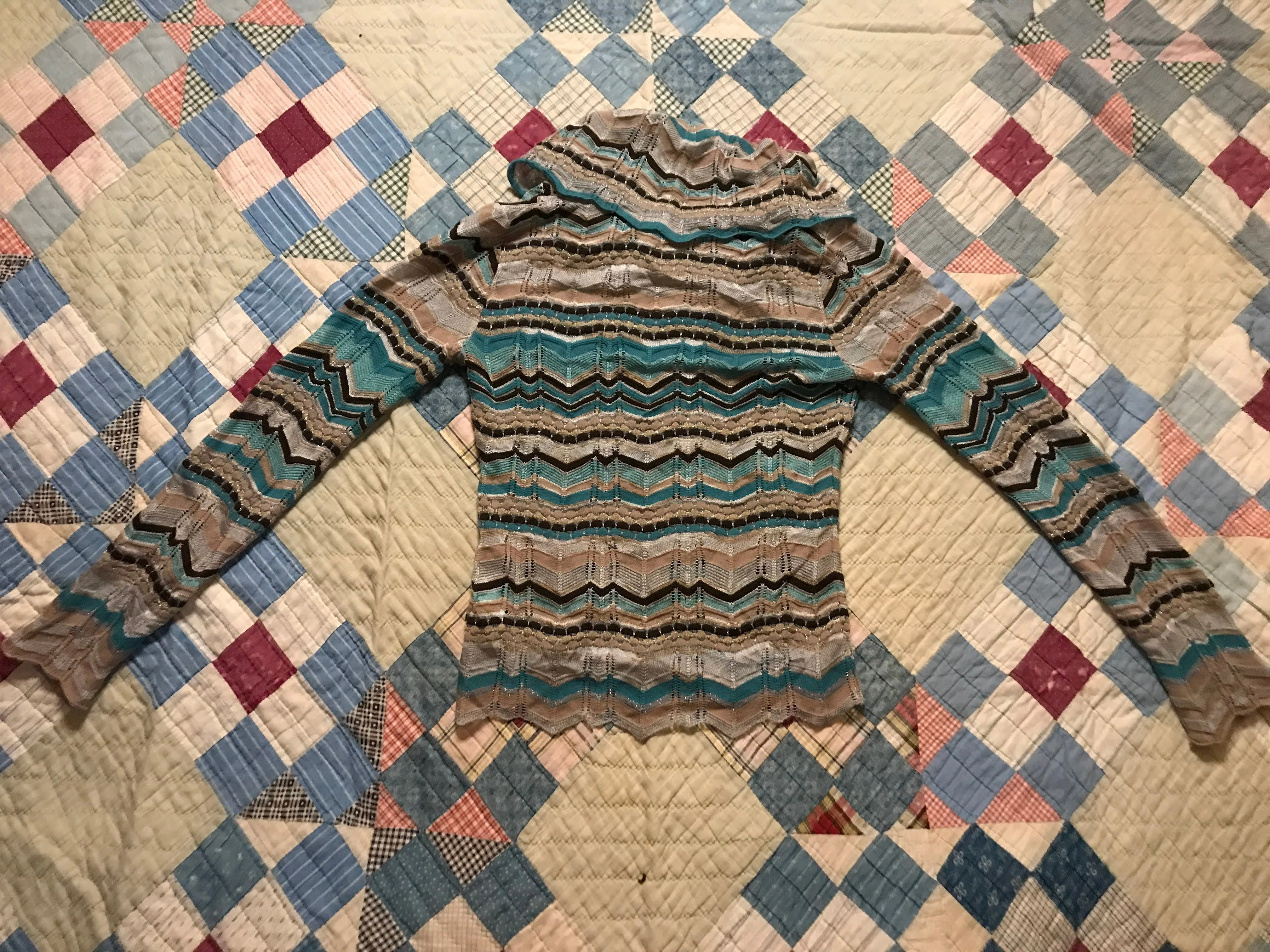 90s/00s Striped Luxe Cowl Neck Light Sweater Top By M Missoni - Image 11