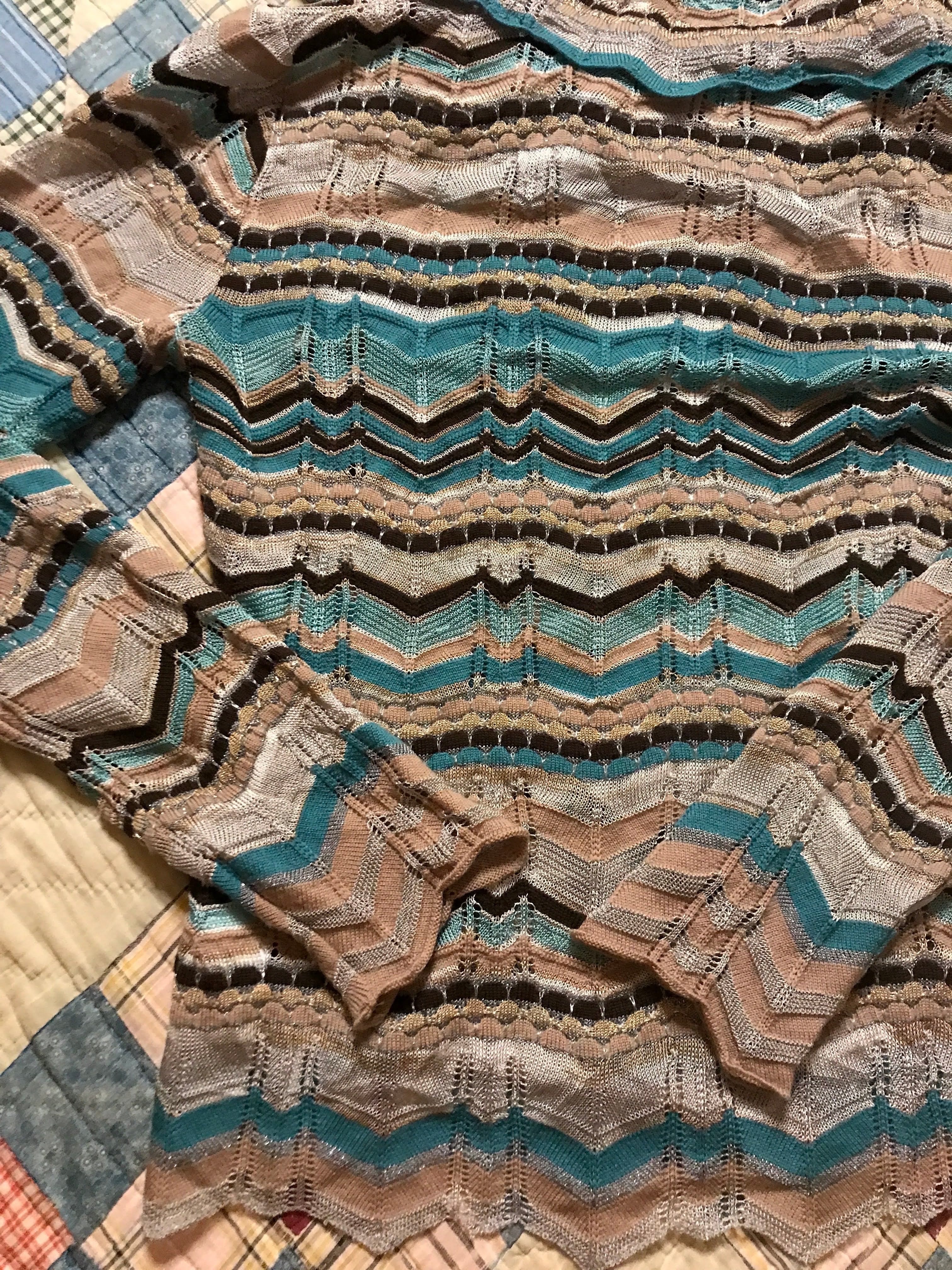 90s/00s Striped Luxe Cowl Neck Light Sweater Top By M Missoni - Image 14