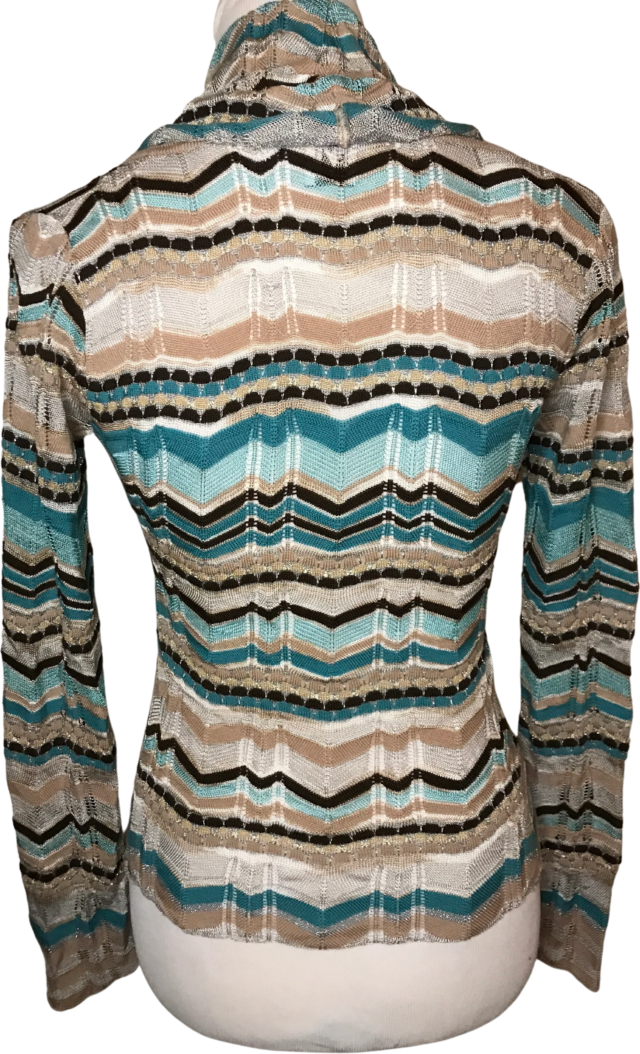 90s/00s Striped Luxe Cowl Neck Light Sweater Top By M Missoni - Image 2