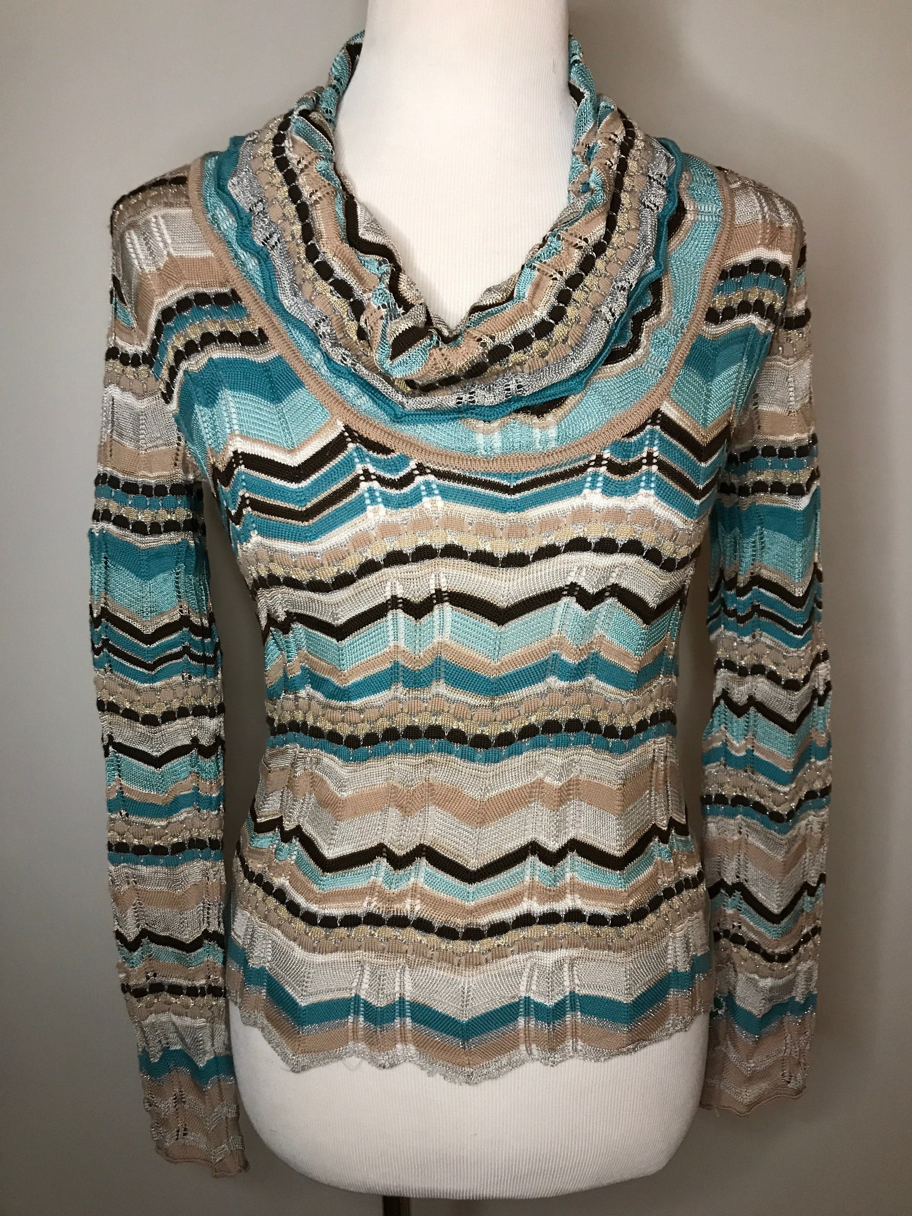 90s/00s Striped Luxe Cowl Neck Light Sweater Top By M Missoni - Image 3