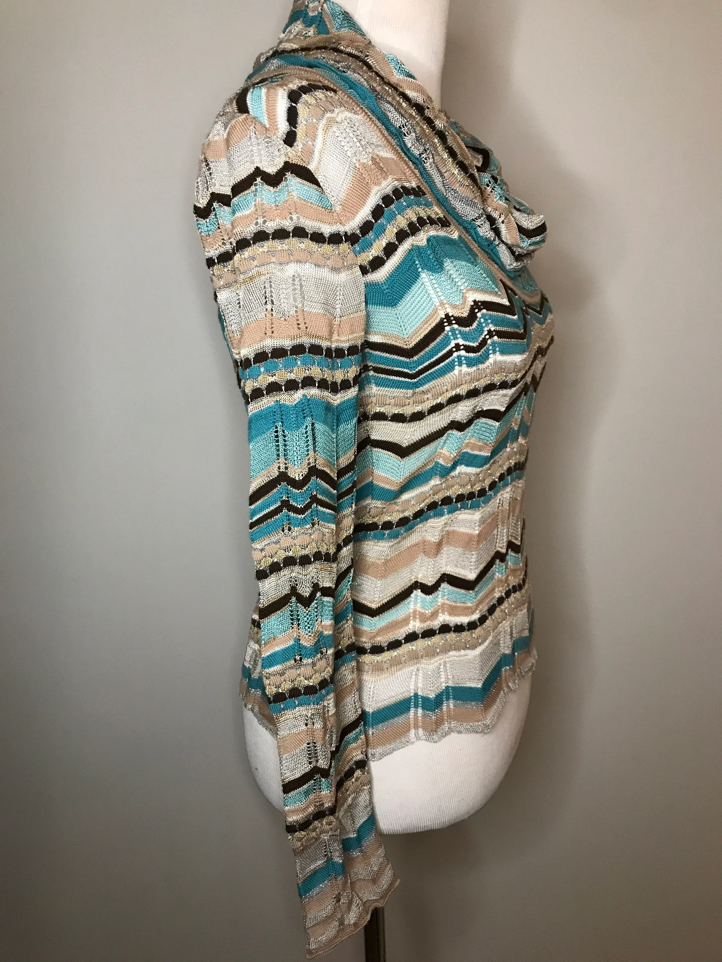 90s/00s Striped Luxe Cowl Neck Light Sweater Top By M Missoni - Image 4