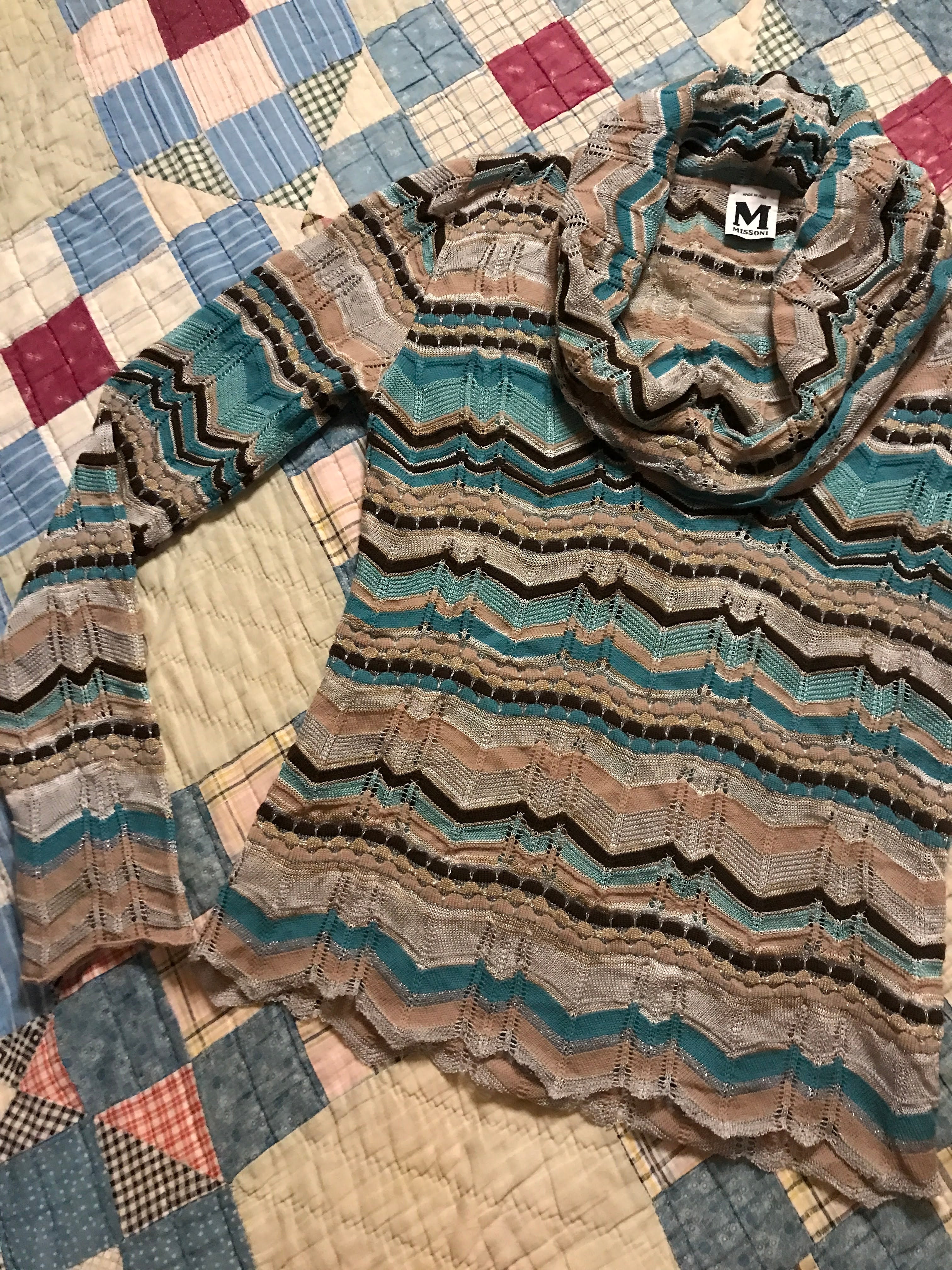 90s/00s Striped Luxe Cowl Neck Light Sweater Top By M Missoni - Image 7