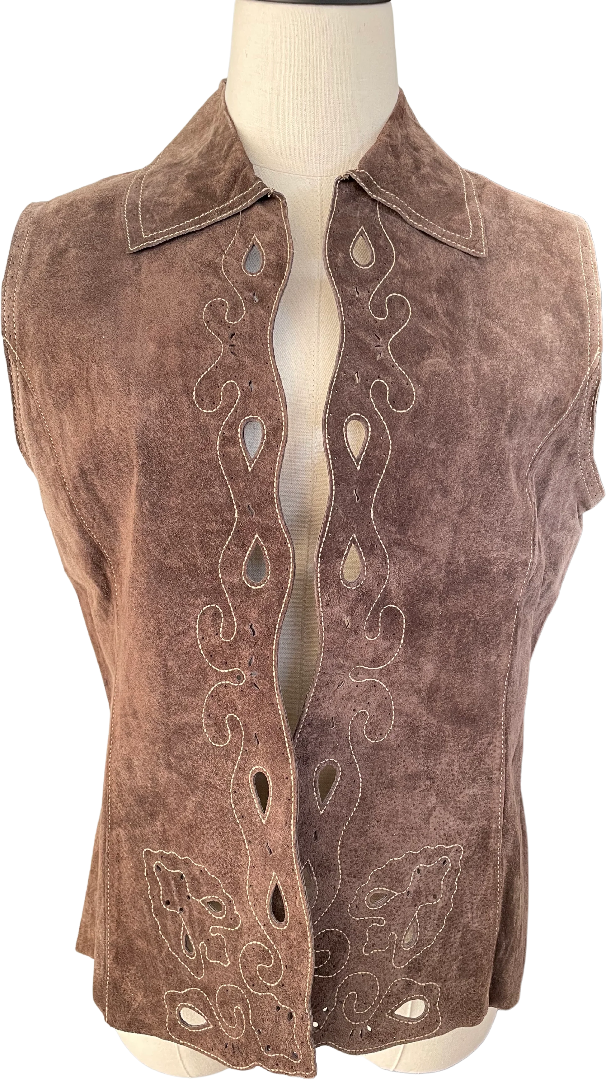 90s/00s Suede Vest With Cutouts By Coldwater Creek
