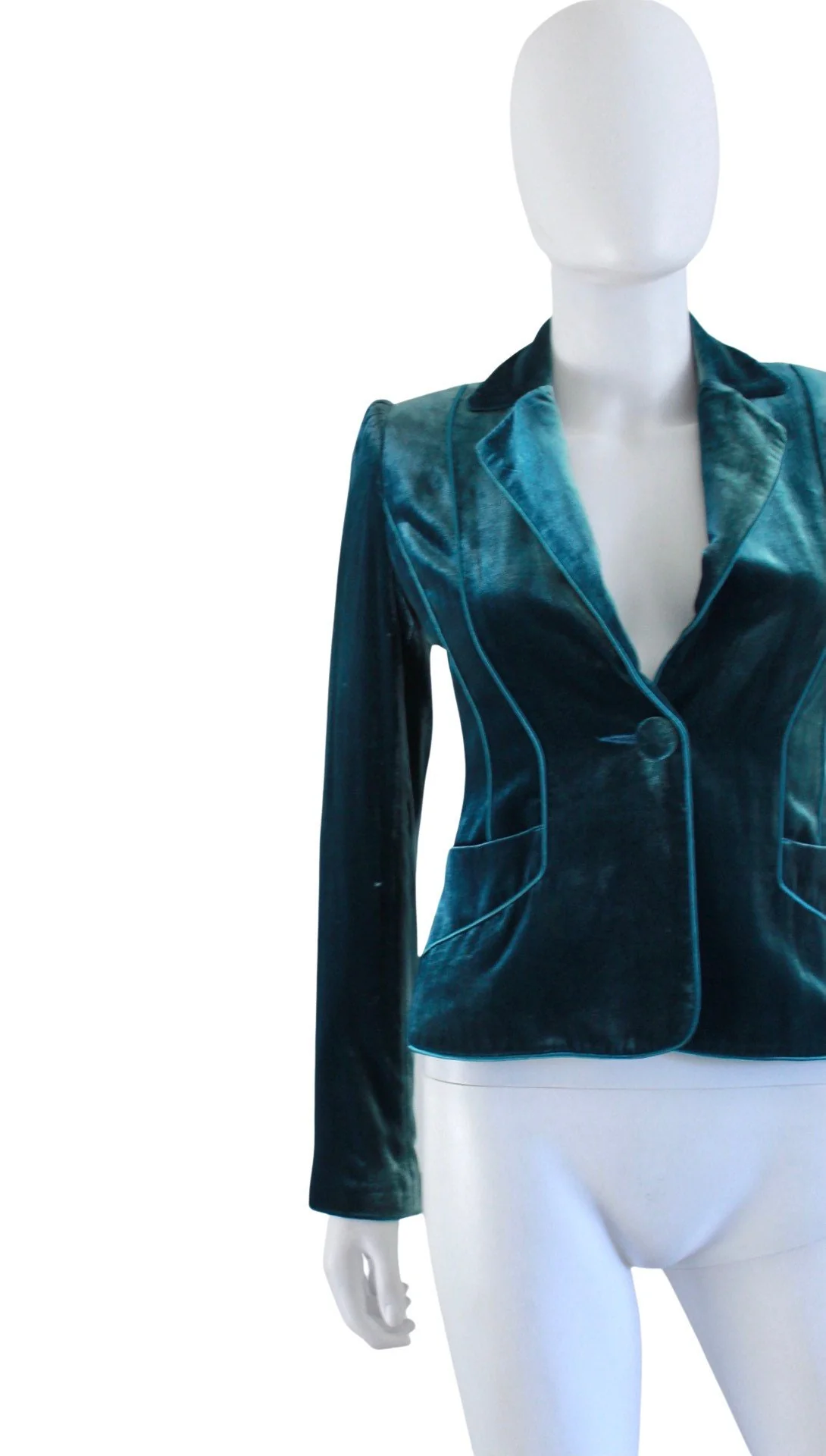90s / 00s Teal Velvet Blazer Jacket Size Small by Shelli Segal - Image 4