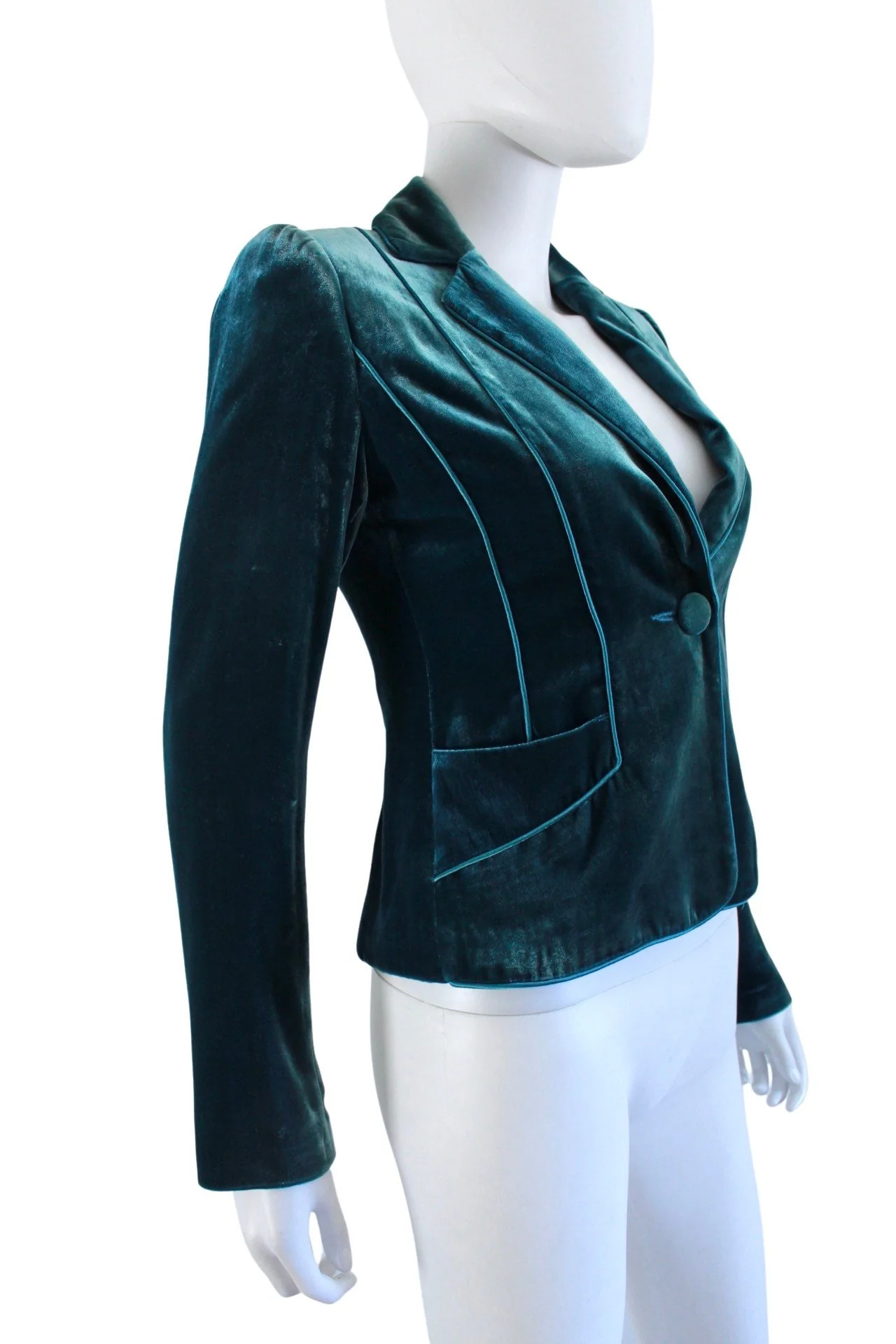 90s / 00s Teal Velvet Blazer Jacket Size Small by Shelli Segal - Image 5