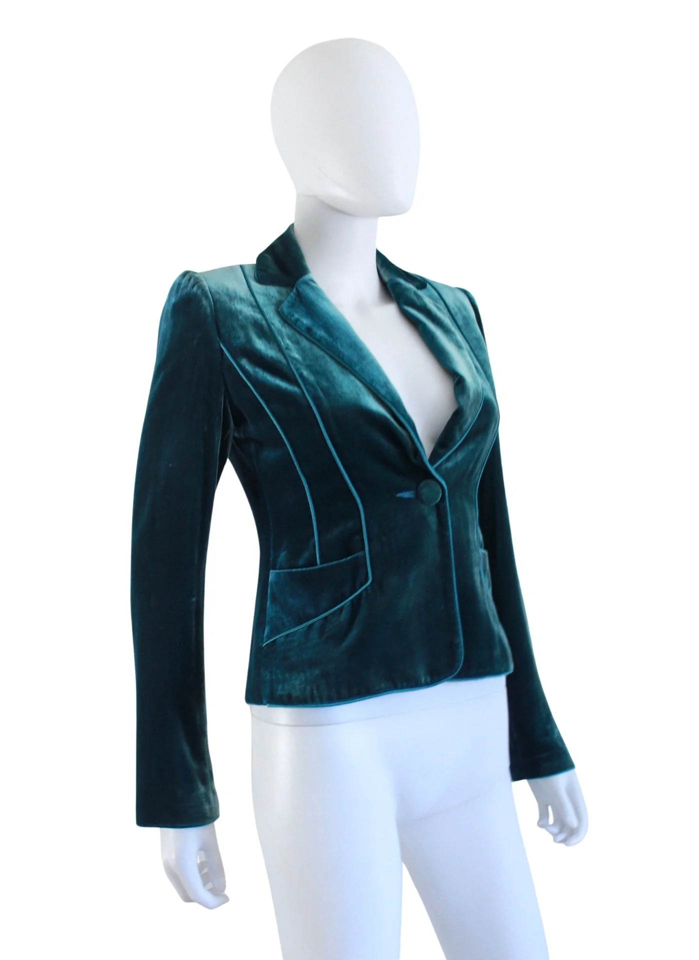 90s / 00s Teal Velvet Blazer Jacket Size Small by Shelli Segal - Image 6