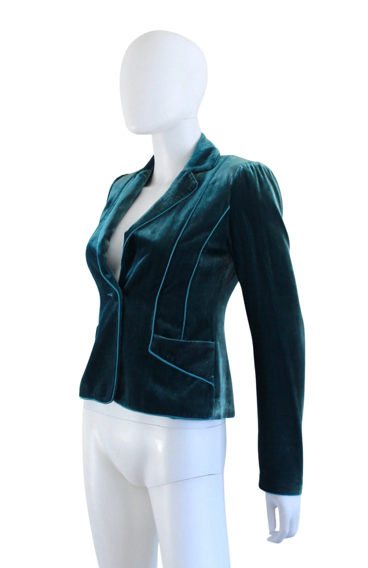 90s / 00s Teal Velvet Blazer Jacket Size Small by Shelli Segal - Image 7