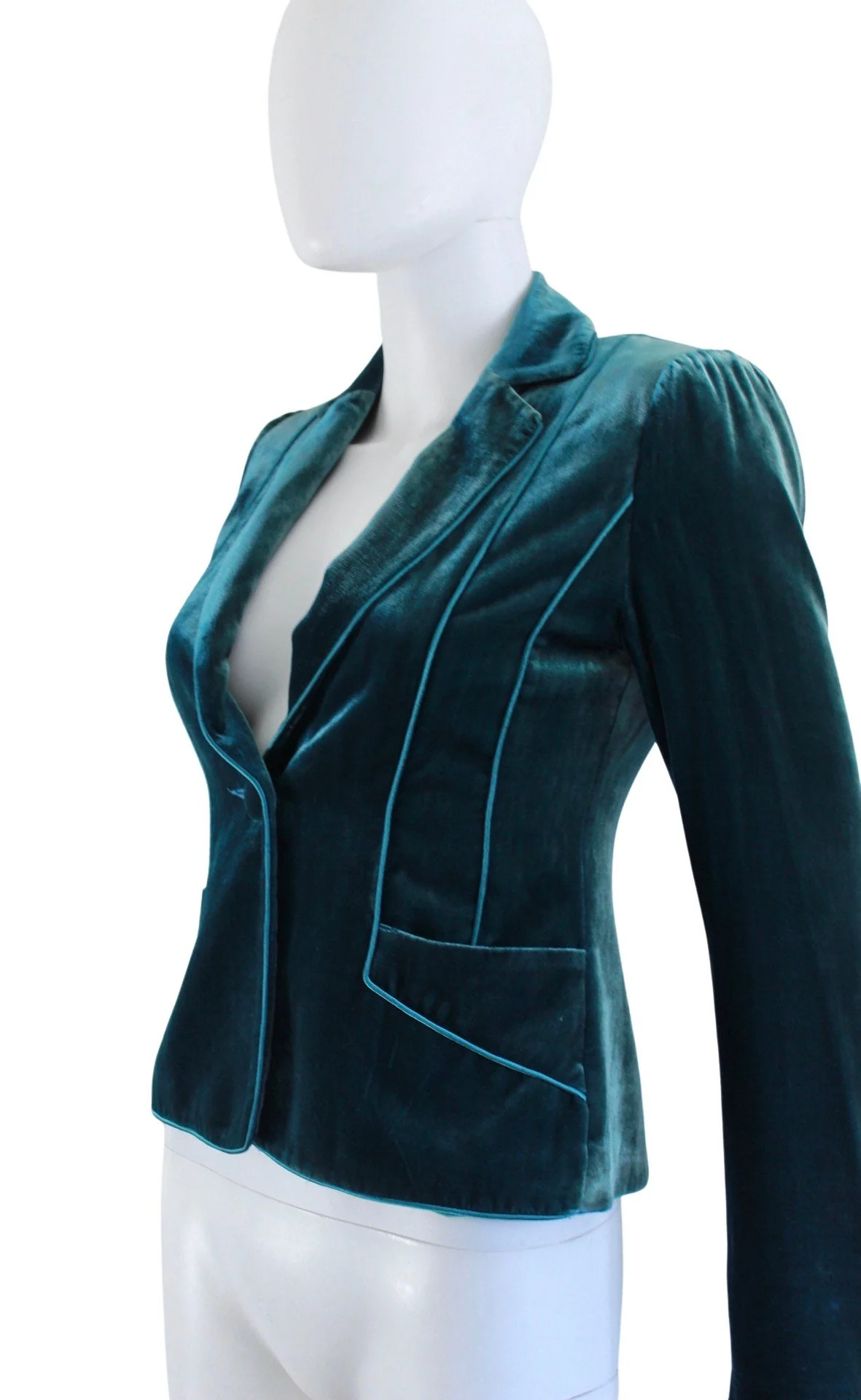 90s / 00s Teal Velvet Blazer Jacket Size Small by Shelli Segal - Image 8
