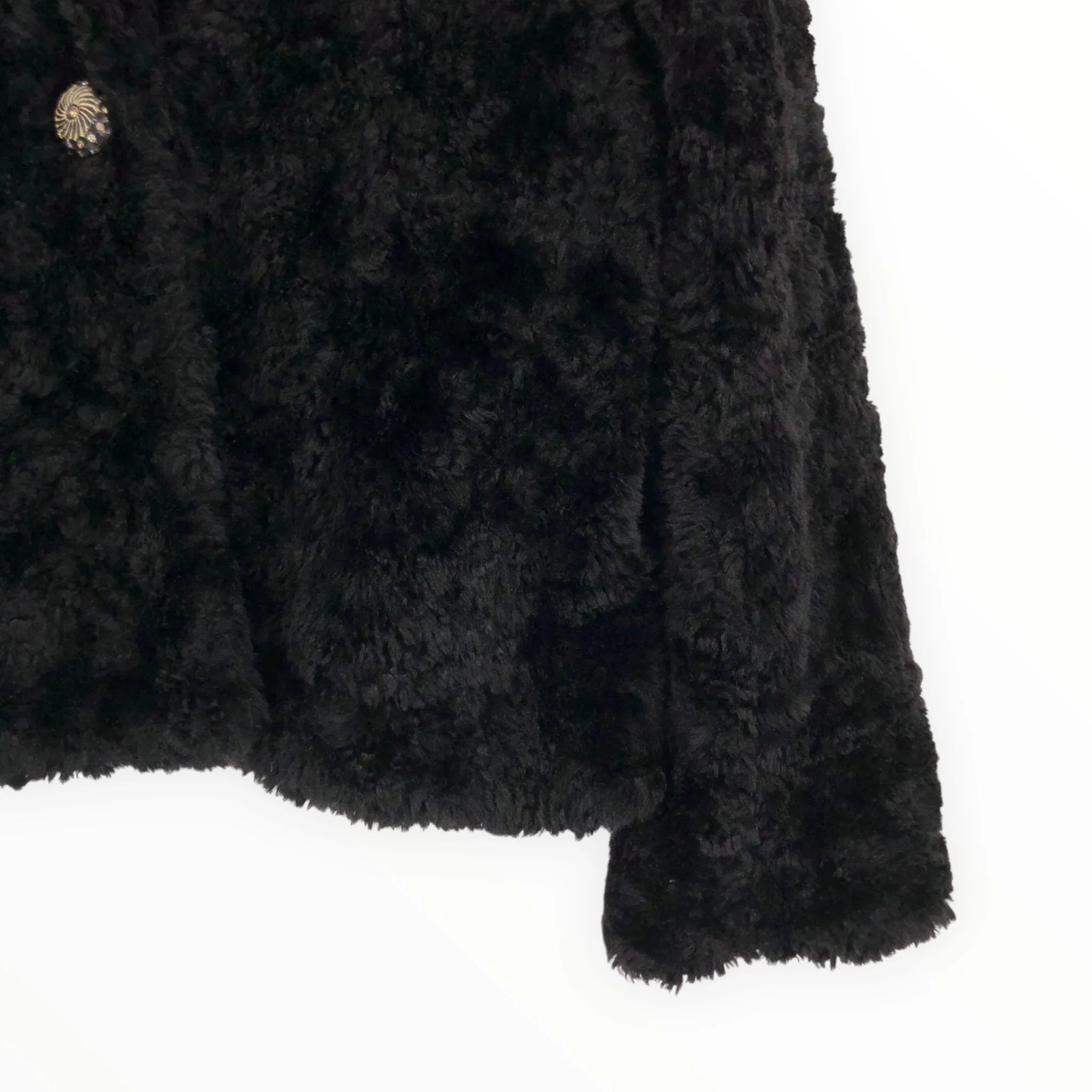 90s/00s Teddy Faux Fur Black Long Sleeve Coat - Image 5