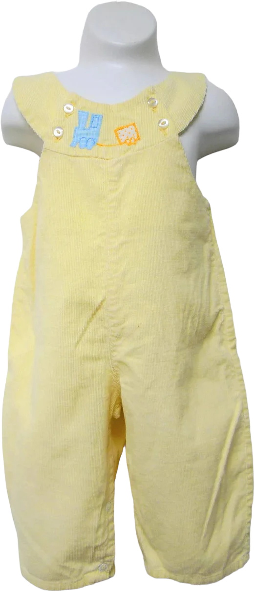 90s/00s Train Applique Light Yellow Corduroy Jumpsuit By Grace