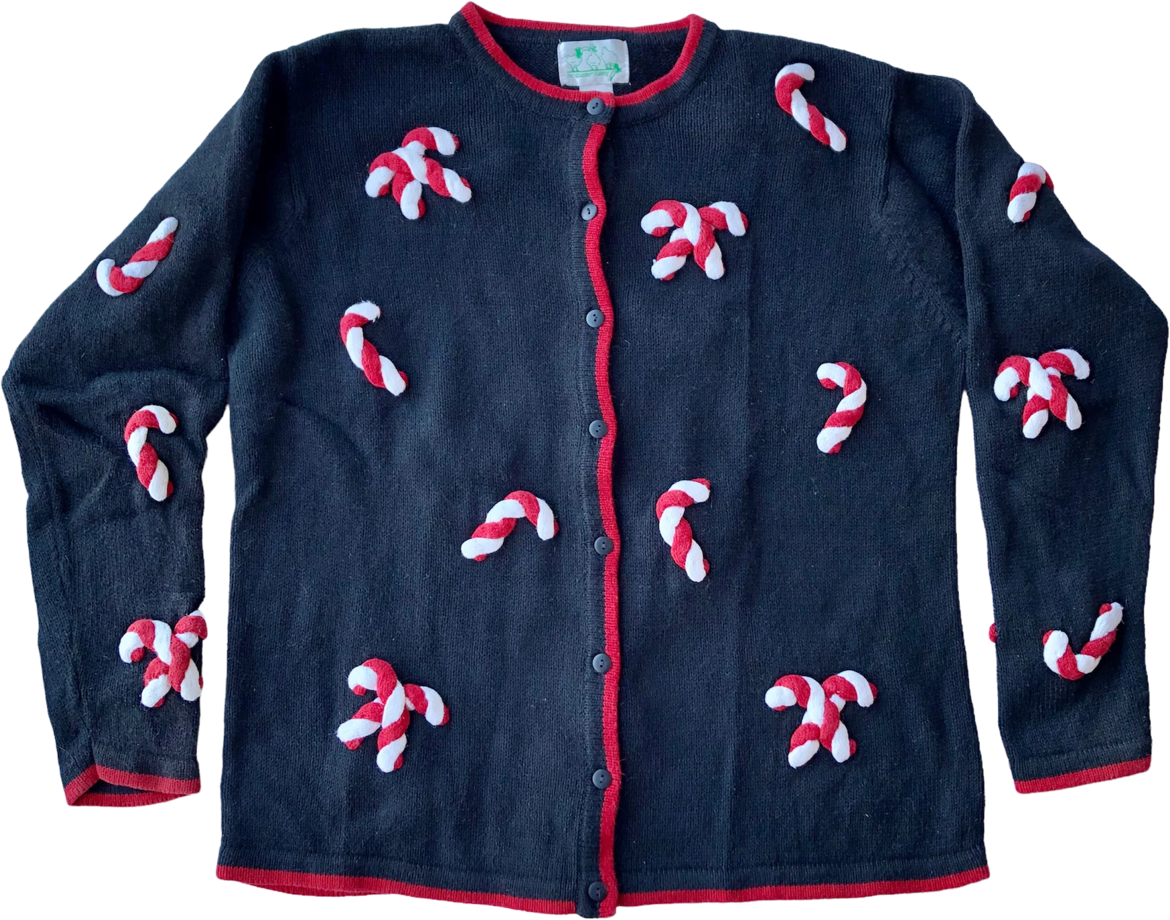 90s/00s Ugly Christmas Cardigan Sweater Candy Cane Sz L By Quacker Factory