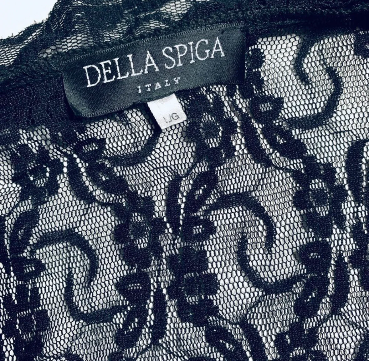 90s/00s Vintage Black Lace Overlay Bell Sleeve V-neck Top By Della Spiga Italy - Image 5