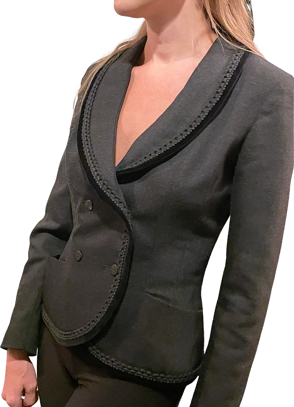 90s/00s Vintage Blumarine Virgin Wool Blazer W Velvet Trim By Blumarine - Image 2