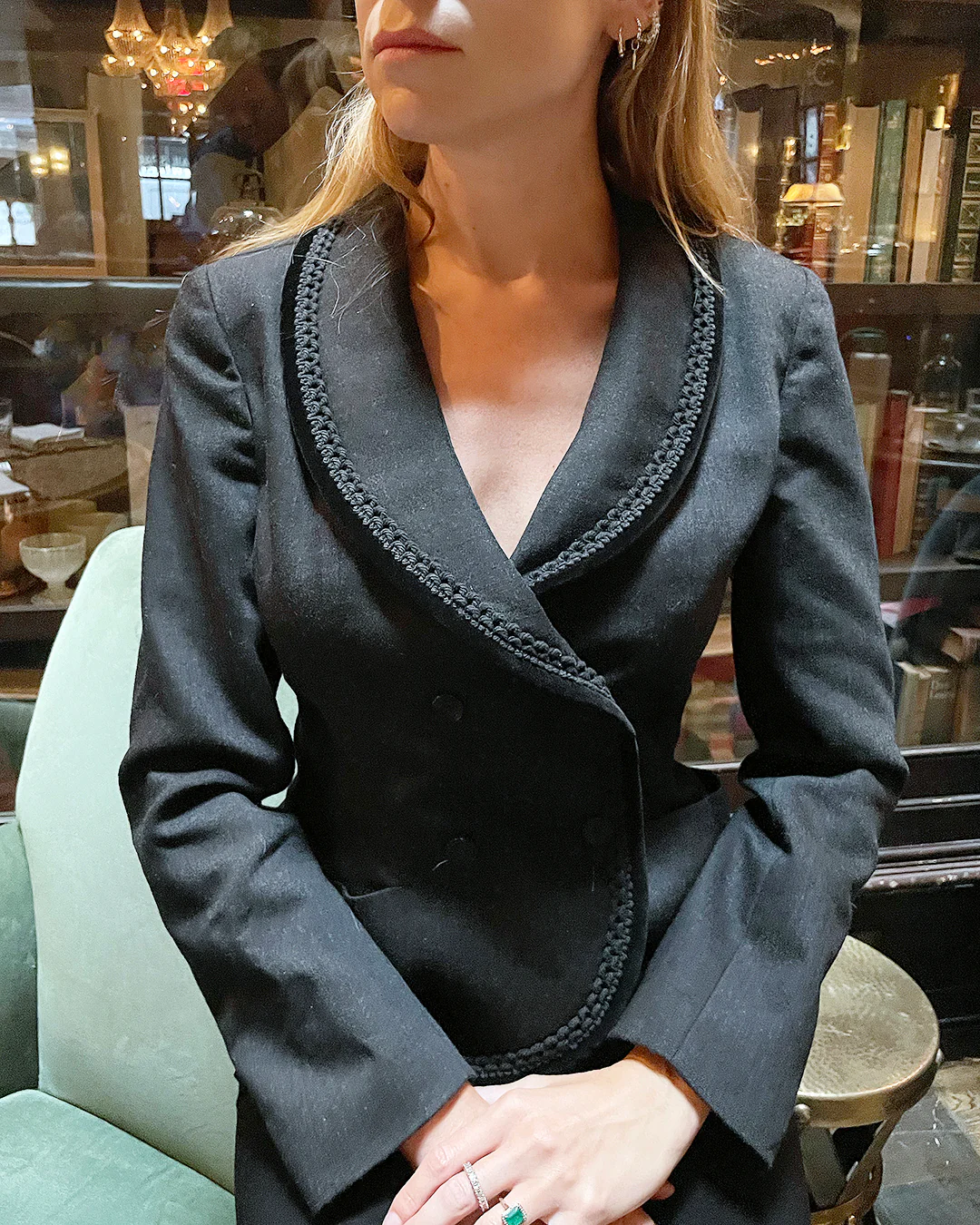 90s/00s Vintage Blumarine Virgin Wool Blazer W Velvet Trim By Blumarine - Image 4